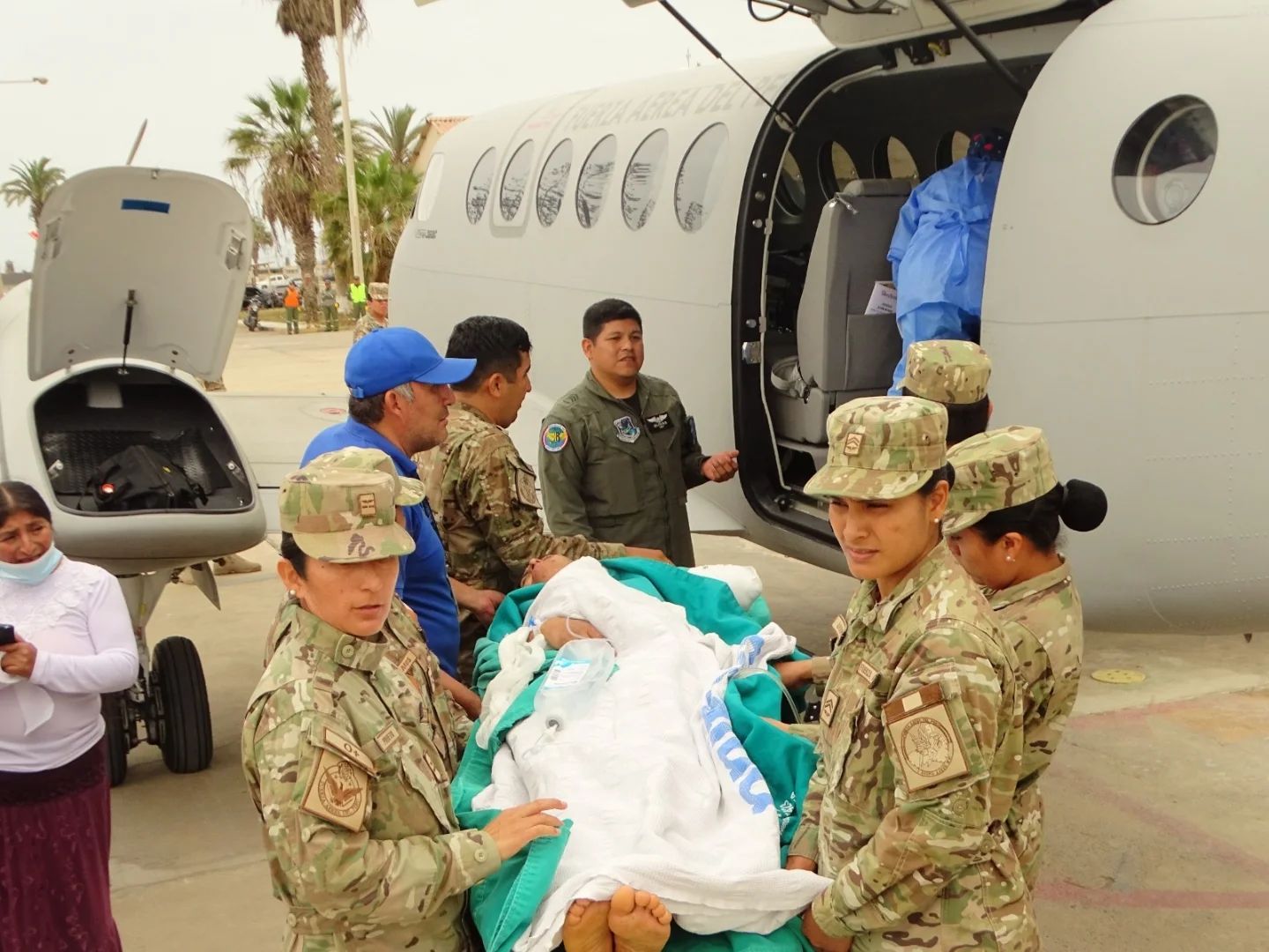 Beechcraft King Air 360C aircraft from the Peruvian Air Force (FAP) carrying out aeromedical evacuation missions.