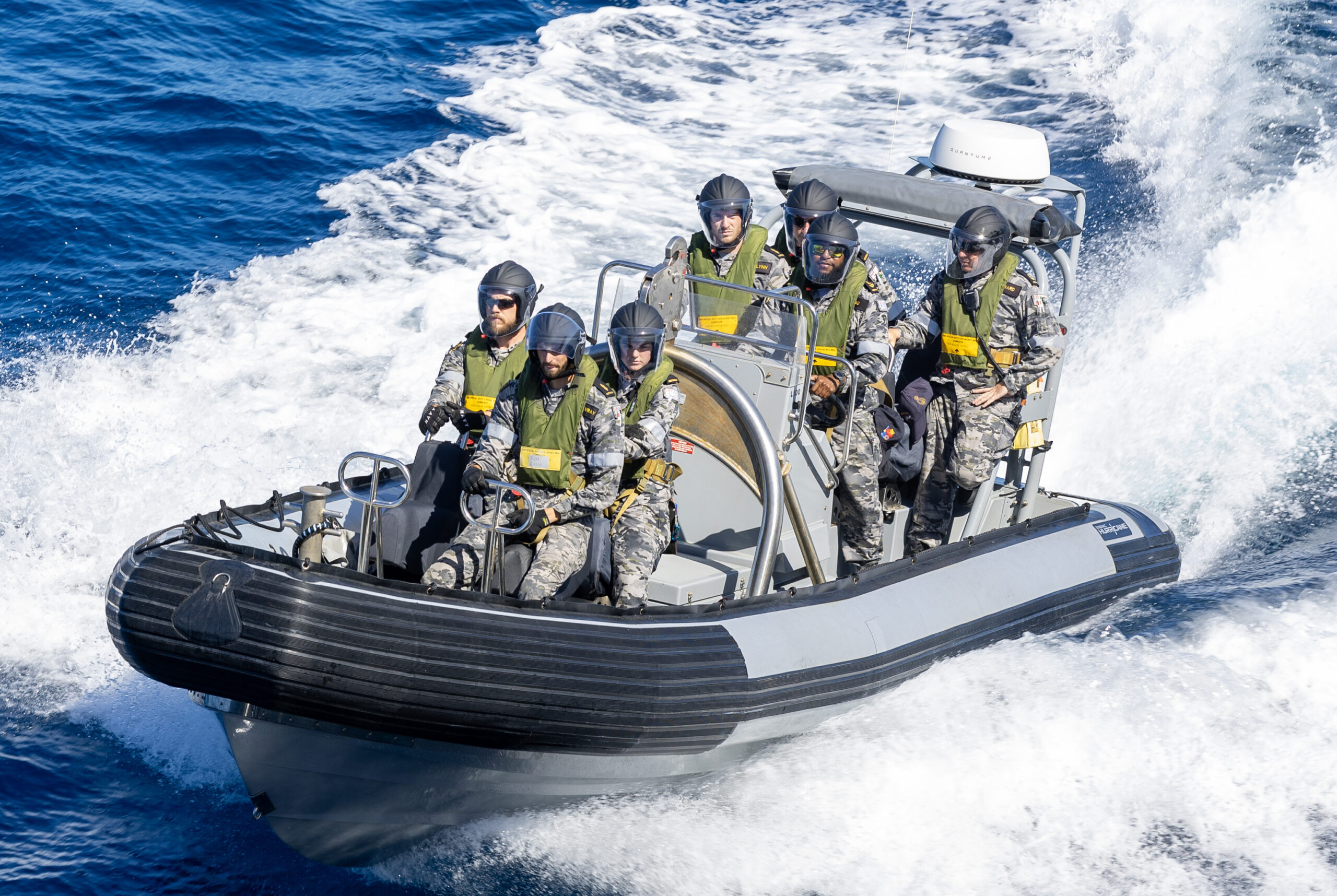 HMAS Choules Boatswain Mates conduct Rhib boat drills at sea. *** Local Caption *** HMAS Choules conducted flying operations with Australian Army CH-47 Chinooks to maintain currency of the ship's Air Sea Safety Assurance qualification and re-qualify Army Pilots in maritime landing procedures. The training, conducted day and night, aids in the development of ship's helicopter operating limits to ensure safe take off and landing conditions for the aircraft operating from the amphibious Landing Ship Dock at sea. The Australian Defence Force is the only organisation capable of conducting this sort of operation on such large scale and Choules is one of the three Navy vessels capable of amphibious lodgement in the littoral environment.