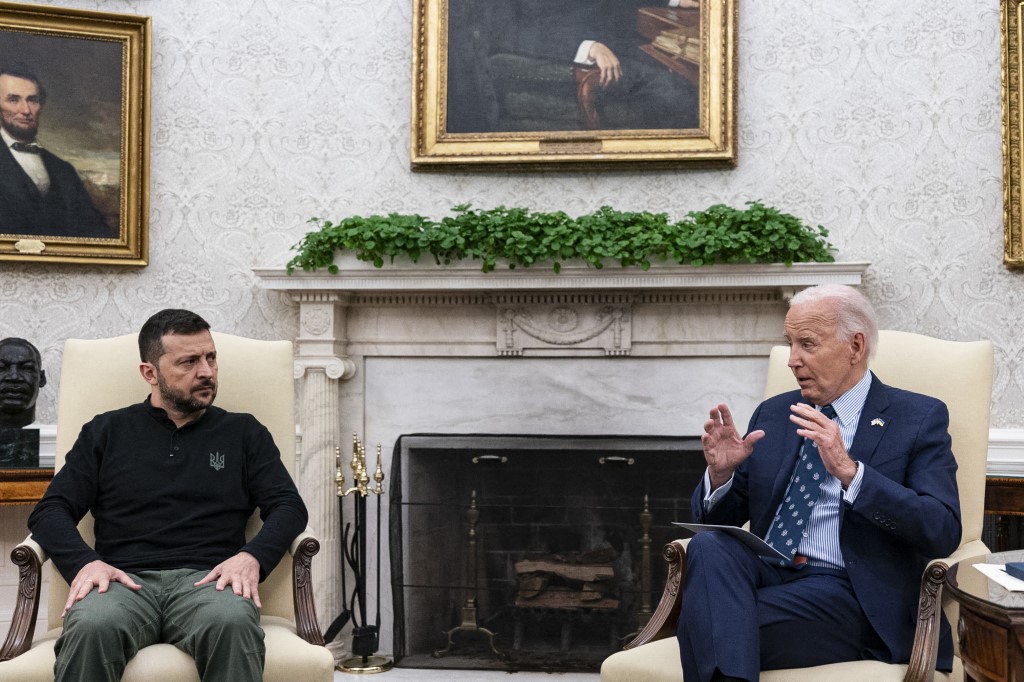 US President Joe Biden, right, and Volodymyr Zelenskiy, Ukraine's president, during a meeting in Washington on September 2024.