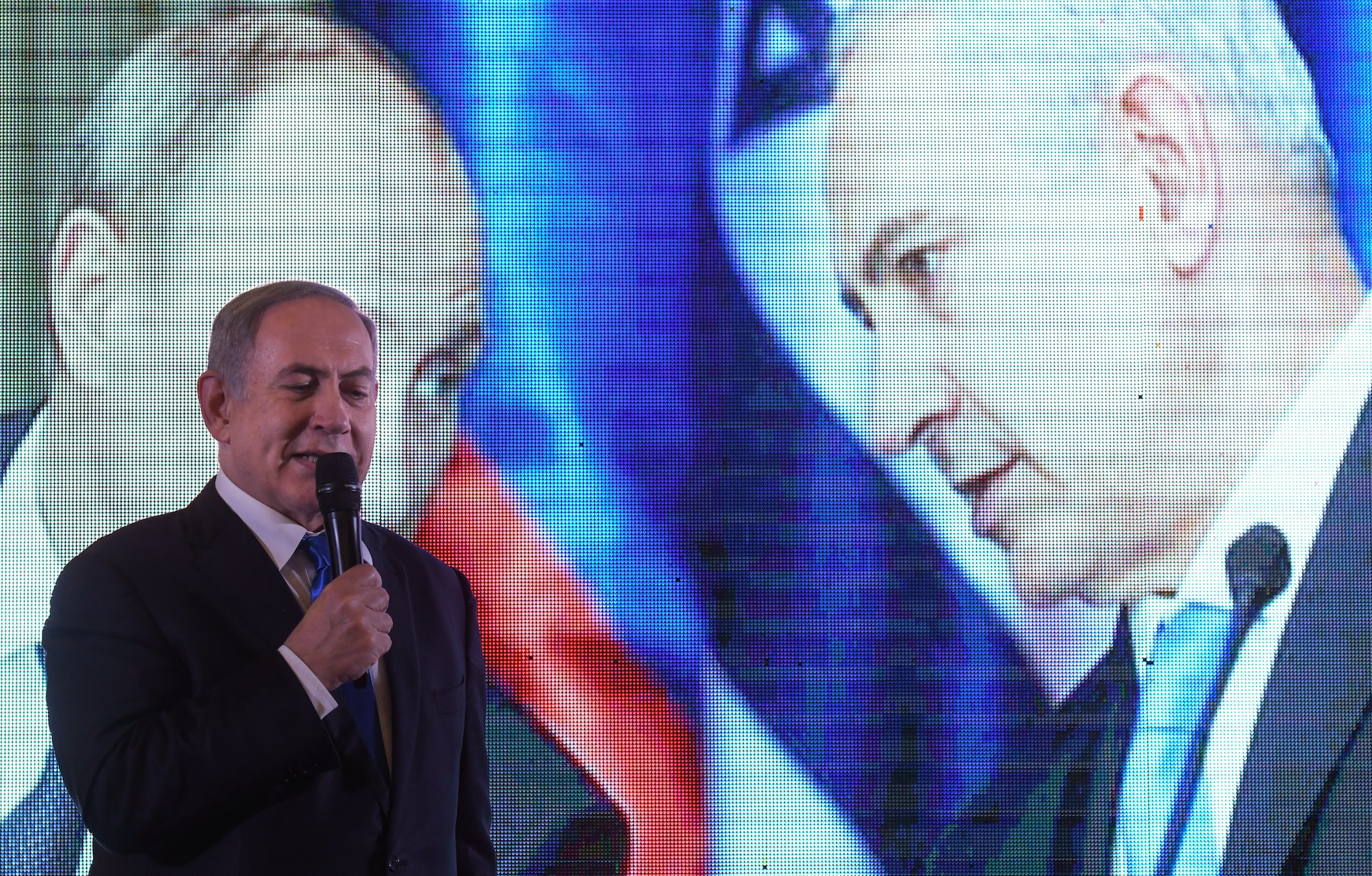 Israeli Prime Minister Benjamin Netanyahu speaks during a Likud party rally