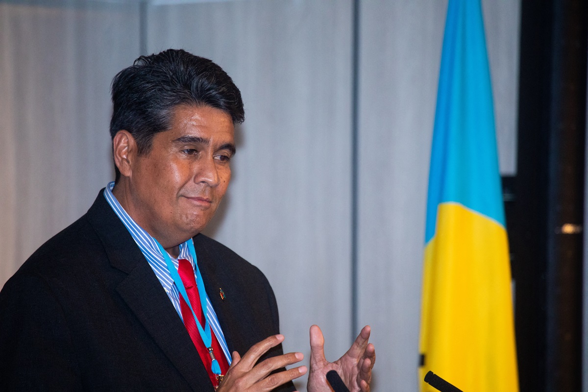President Surangel Whipps Jr. speaks at the pre-dinner press conference in Taipei, Taiwan on 29 March, 2021. (Photo by Annabelle Chih/NurPhoto) / NurPhoto via AFP / NurPhoto / Annabelle Chih