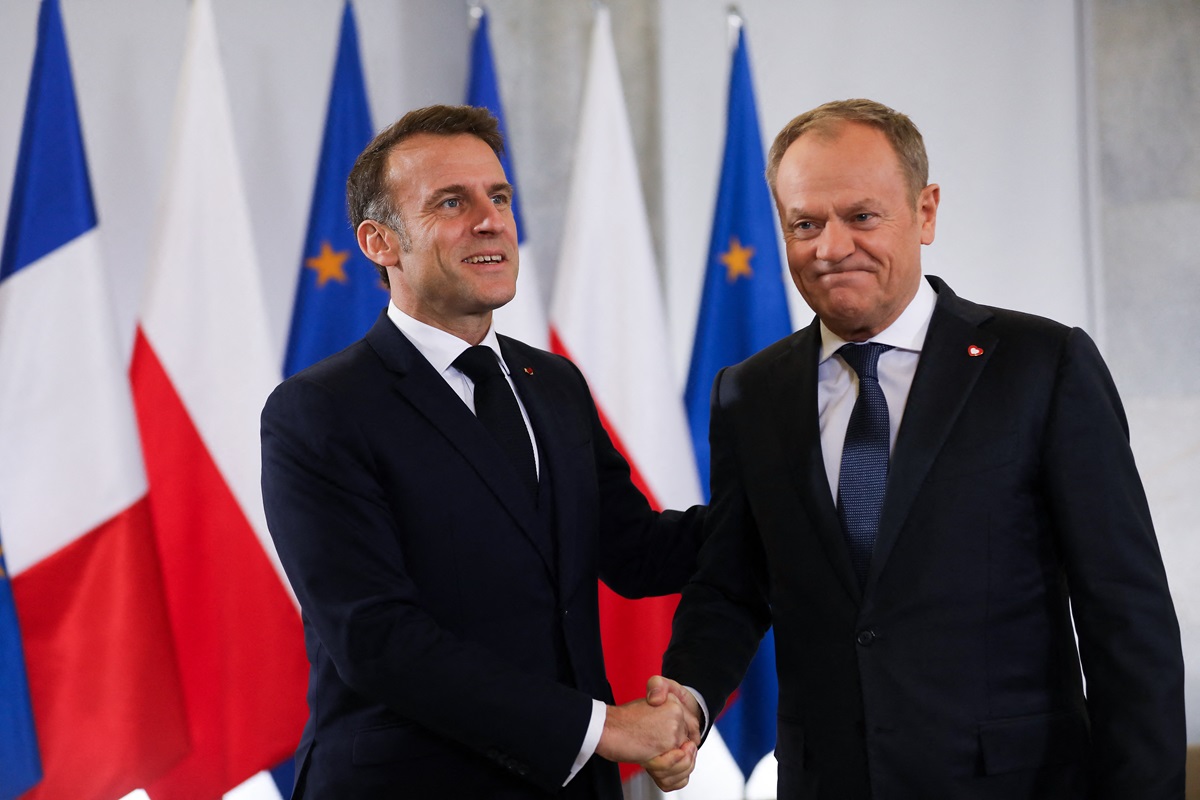 In Warsaw, Poland, on December 12, 2024, French President Emmanuel Macron meets with Polish Prime Minister Donald Tusk at the Chancellery of the Prime Minister. They discuss aid provided to Ukraine and international politics. They also discuss the Polish Presidency of the Council of the European Union, which begins on January 1, 2025, and its plans.