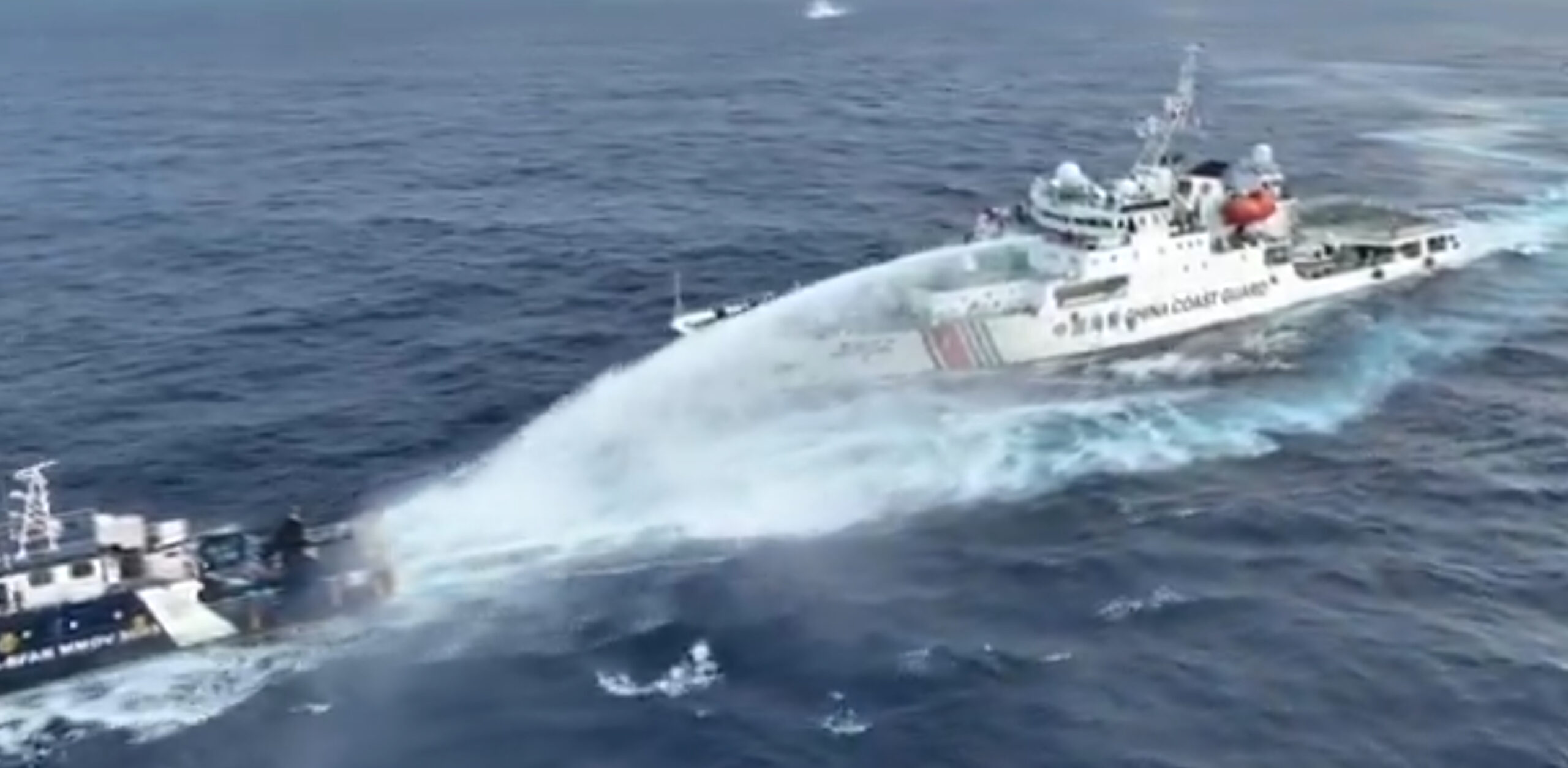 China Coast Guard fires water cannon to a Philippine vessel