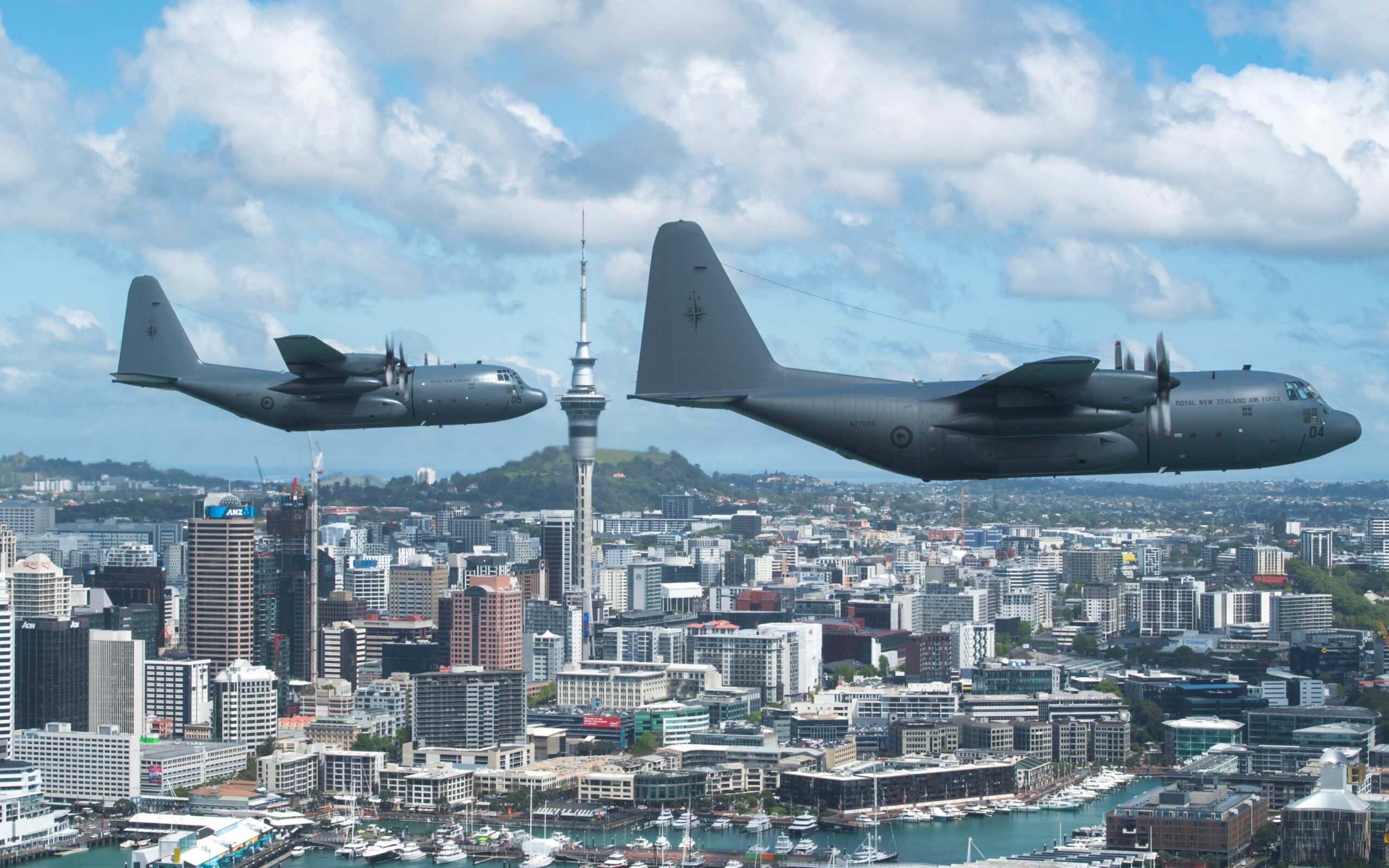 Two C-130H Hercules transport aircraft. Photo: Royal New Zealand Air Force