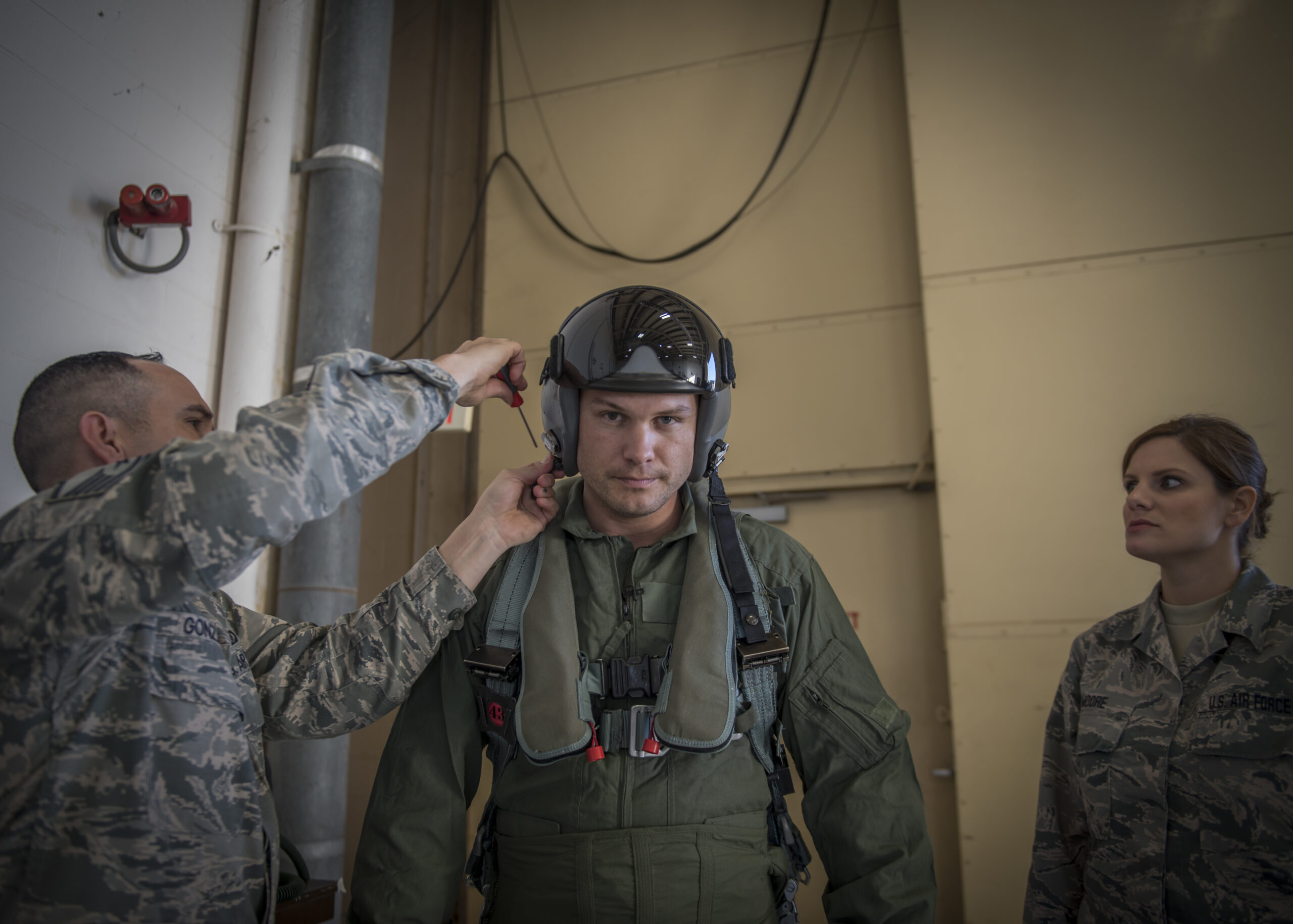 Pete Hegseth, a Fox News Contributor, visits the 138th Fighter Wing, Detachment 1, at Ellington Field, TX, on Feb. 1, 2017. Hegseth met with 138th Operations Group personnel, prior to his incentive ride in an F-16 Fighting Falcon, in order to be fully prepared for the experience of flying in a fighter jet.(U.S. Air National Guard photo by Tech. Sgt. Drew A. Egnoske)