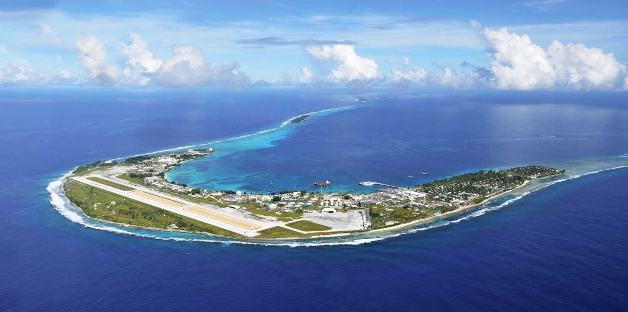 Aerial view of US Army Garrison - Kwajalein Atoll in the Marshall Islands