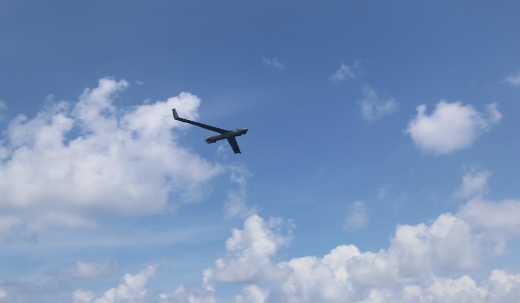 ScanEagle unmanned aerial vehicle (UAV) conducts flight operation over the USNS Spearhead (JHSV 1) for Fleet Experimentation period two of Southern Partnership Station 2015 (SPS-JHSV 15). Southern Partnership Station 2015 is a U.S. Navy deployment focused on subject-matter expert exchanges with partner nation militaries and security forces.