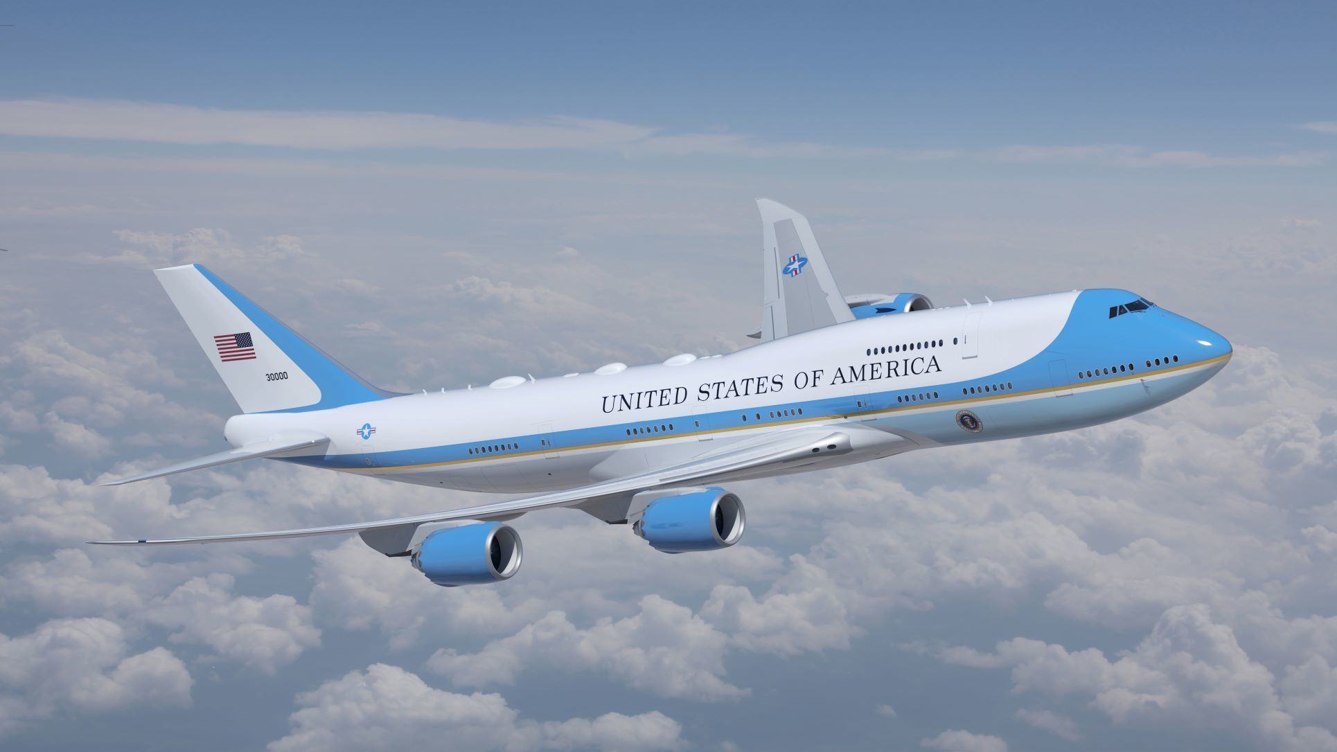 The President of the United States selected the livery design for the “Next Air Force One,” VC-25B, a design that will closely resemble the livery of the current Air Force One, VC-25A, while also modernizing for the 21st century. (Courtesy rendering)