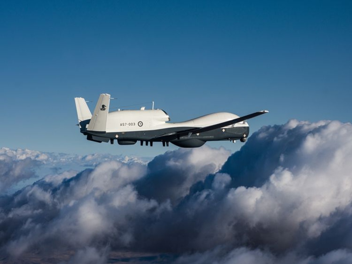Australia's third multi-intelligence MQ-4C Triton, also known as “AUS3,” takes to the skies for its first flight at Northrop Grumman’s Palmdale, California, facility on October 29, 2024.