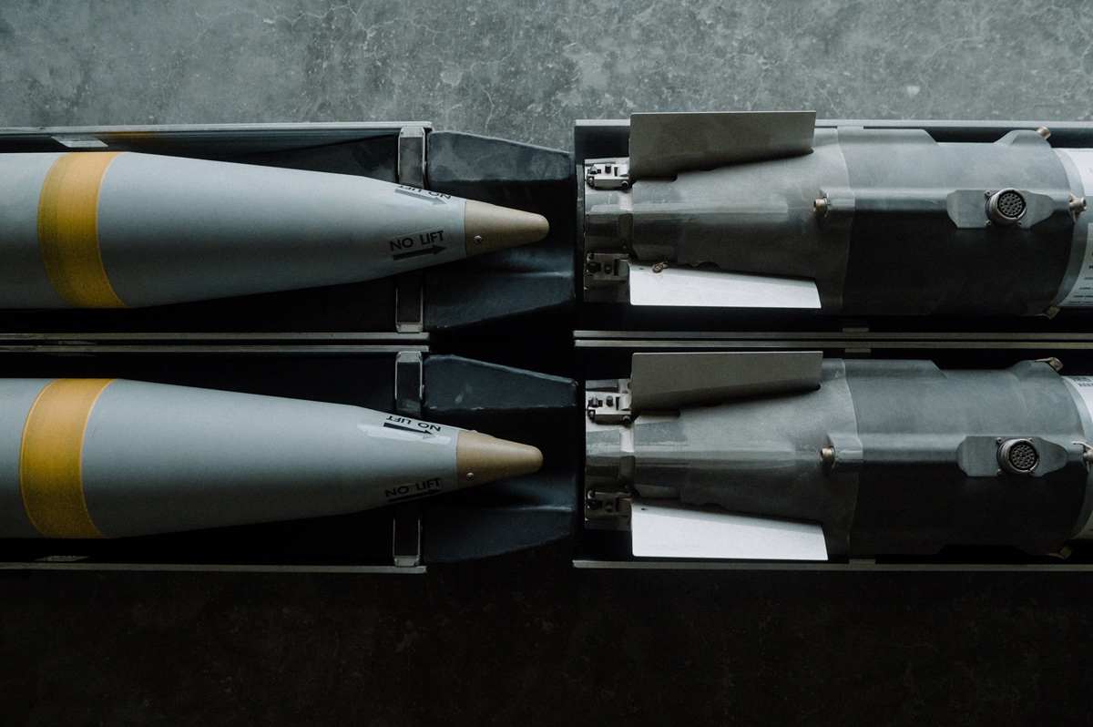 Four GBU-39 small diameter bombs sit in the munitions storage area at Al Udeid Air Base, Qatar, Nov. 27, 2020.