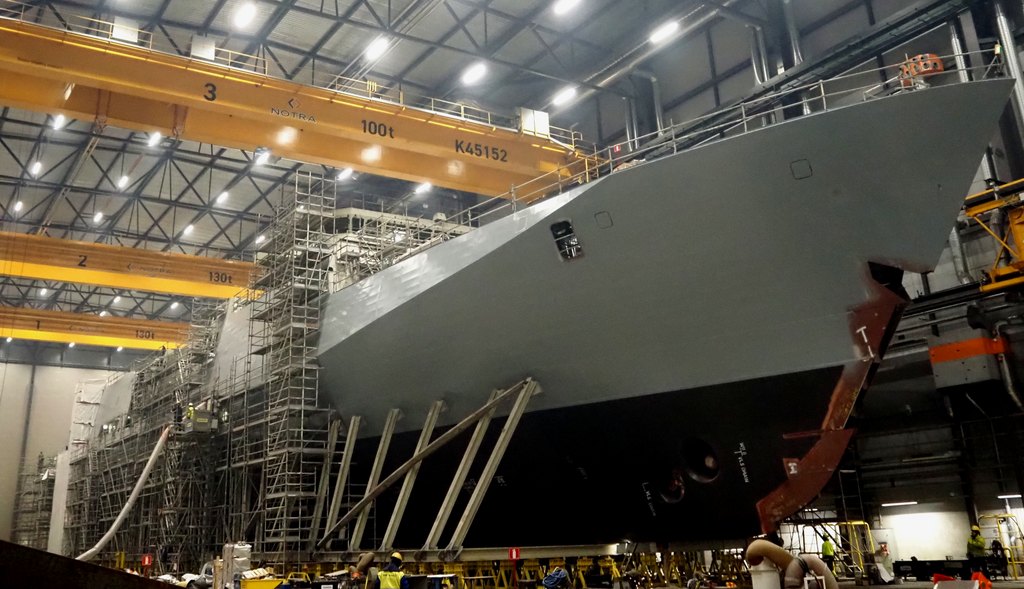 Hull of the first Pohjanmaa-class multi-purpose corvette.
