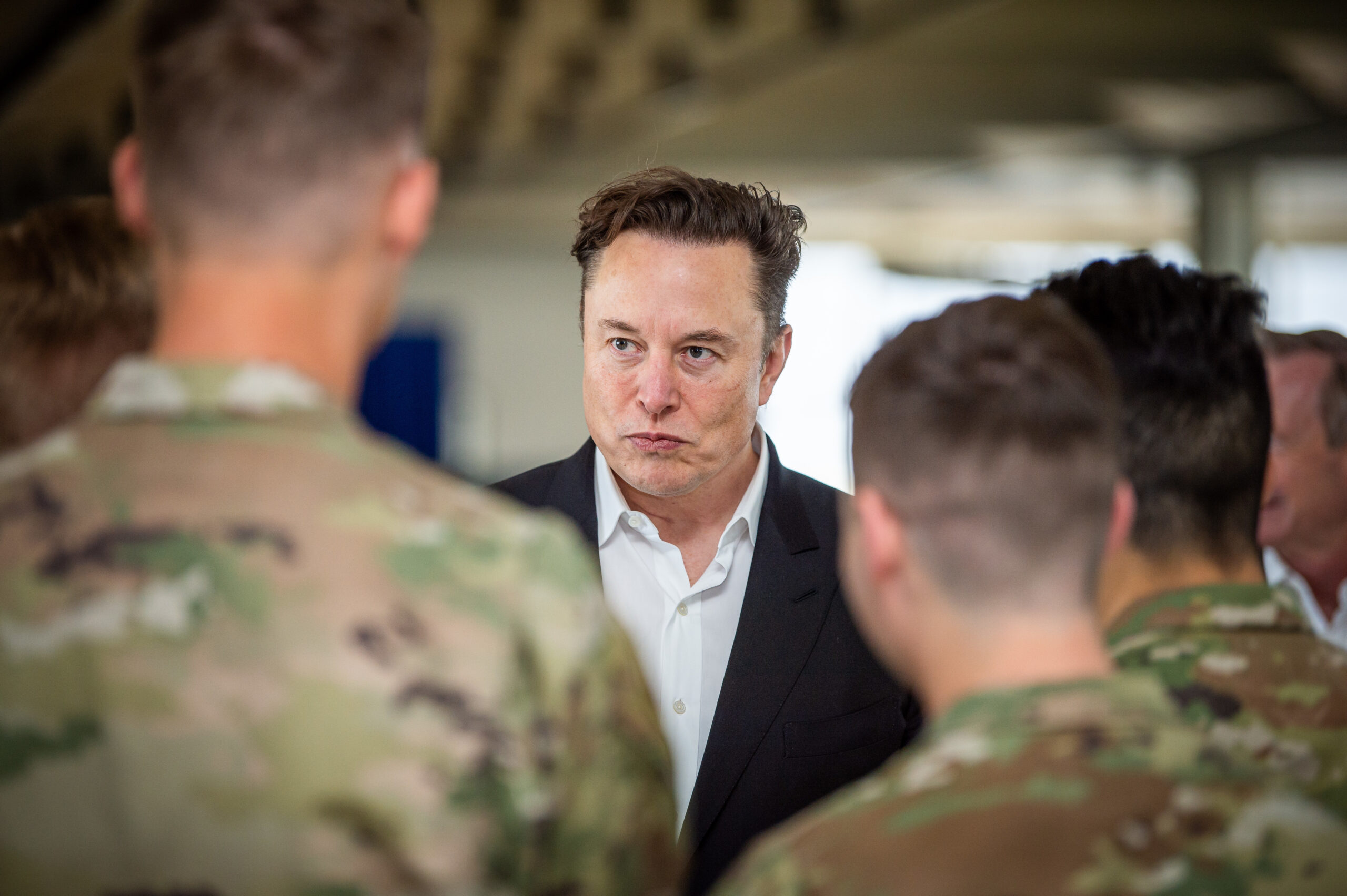U.S. AIR FORCE ACADEMY, Colo. --  Tesla Inc. Chief Executive Officer Elon Musk meets with U.S. Air Force Academy Cadets in Mitchell Hall during a tour hosted by Superintendent Lt. Gen. Richard Clark on April 7, 2022. Musk met with Academy senior leadership and delivered remarks to a crowd of cadets and faculty. (U.S. Air Force photo by Justin R. Pacheco)