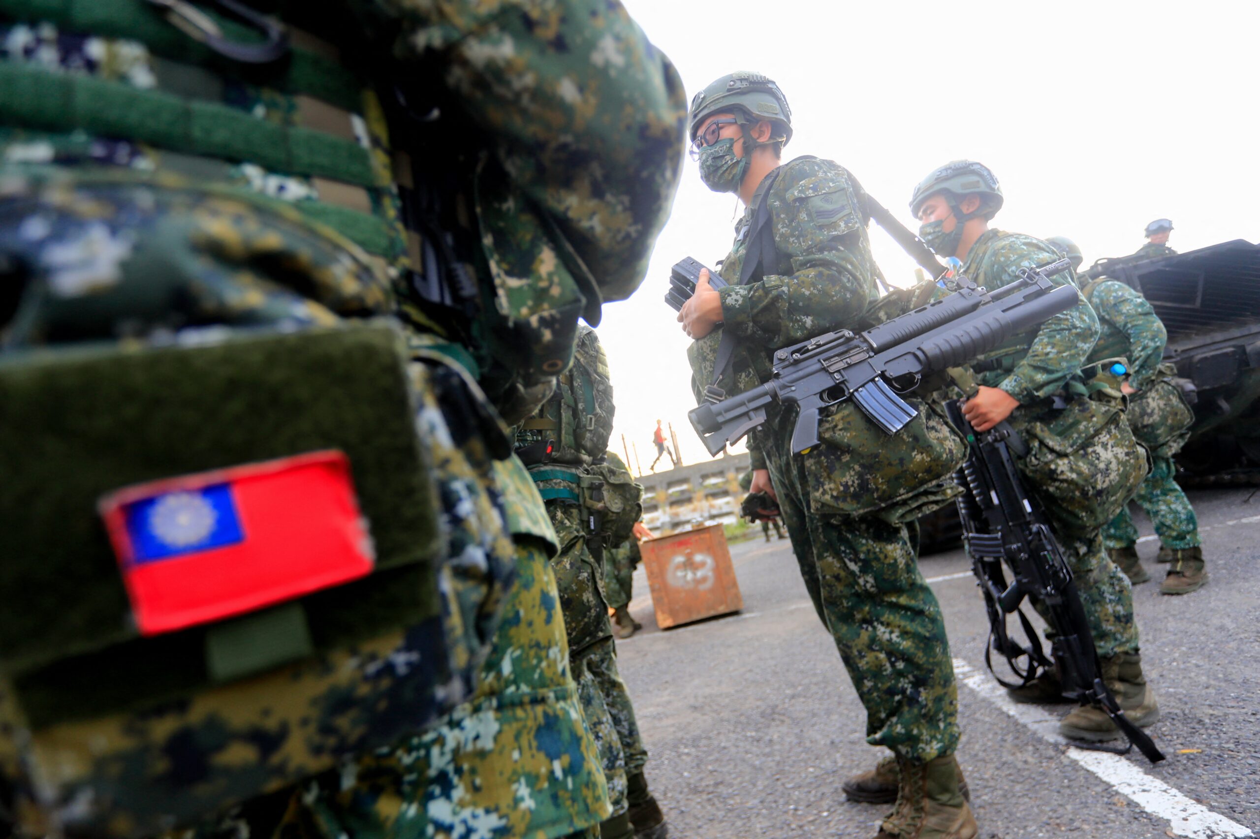 Taiwanese soldiers are seen holding grenade launchers and machine guns and driving tanks, during an operation as part of the 37th edition of the HanKuang military exercise, in Tainan, Taiwan, 14 September 2021. Training including risks assessment and monitoring of enemies have been conducted in the face of the intensifying #threats from China, with the US offering arms sale to the self-ruled island, whilst the island has been building better relations with Japan and other European countries such as Czech Republic, Lithuania and Poland. (Photo by Ceng Shou Yi/NurPhoto) (Photo by Ceng Shou Yi / NurPhoto / NurPhoto via AFP)