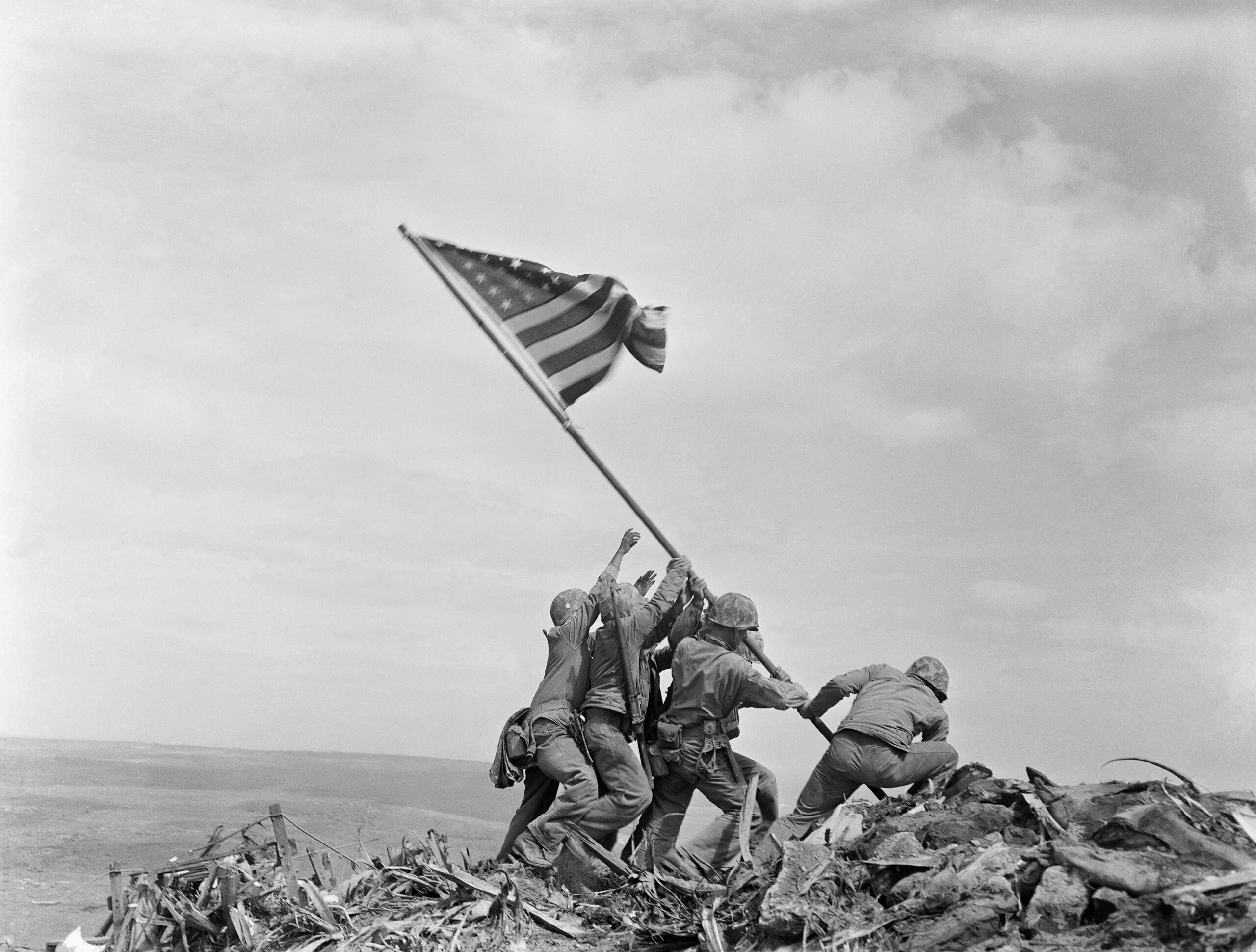 Marines raise the flag on Iwo Jima, Japan, Feb. 23, 1945