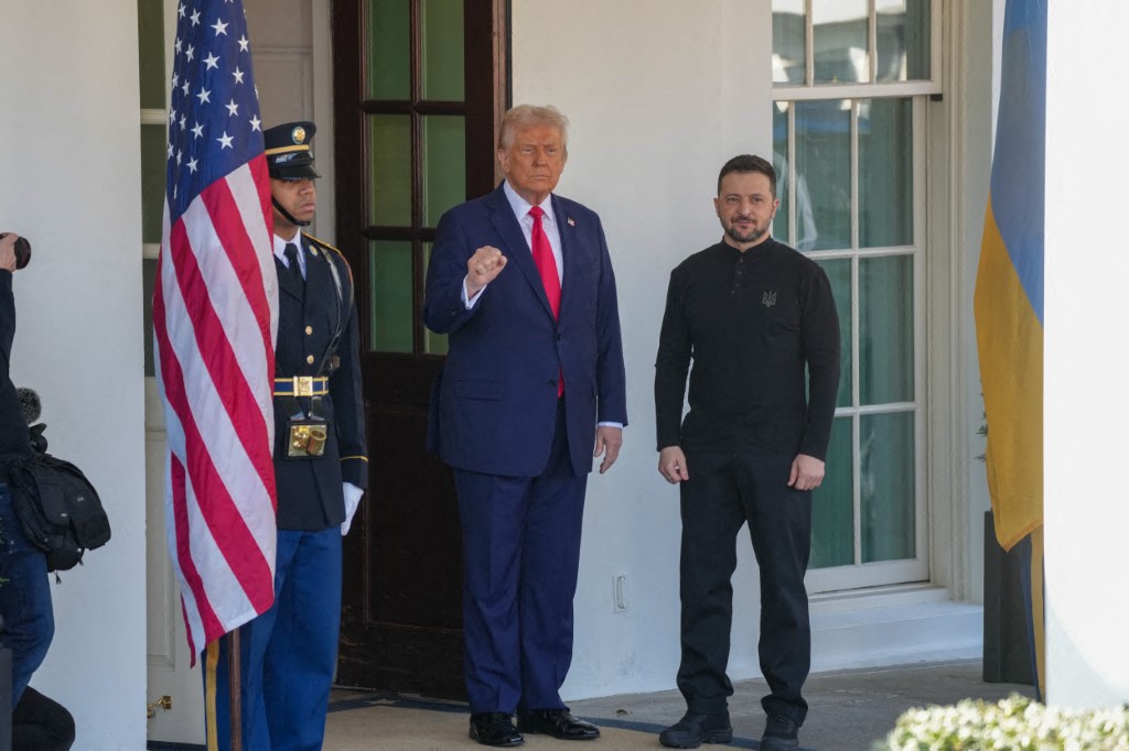 President Donald Trump greets Ukrainian President Volodymyr Zelensky at the White House in Washington, D.C., United States, on February 28, 2025.