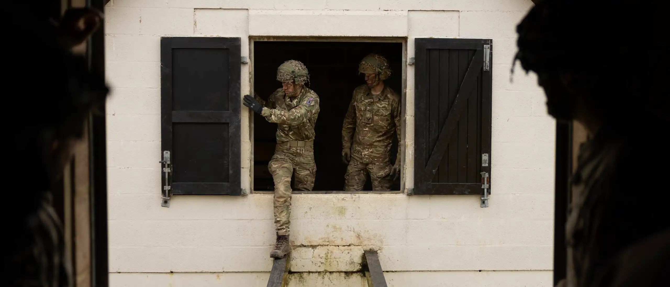 Soldiers at an urban warfare training in Wiltshire, England.