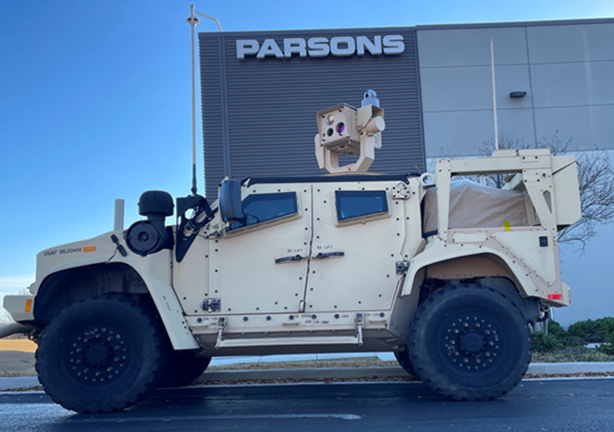 ZEUS Directed Energy System mounted on Joint Light Tactical Vehicle (JLTV).