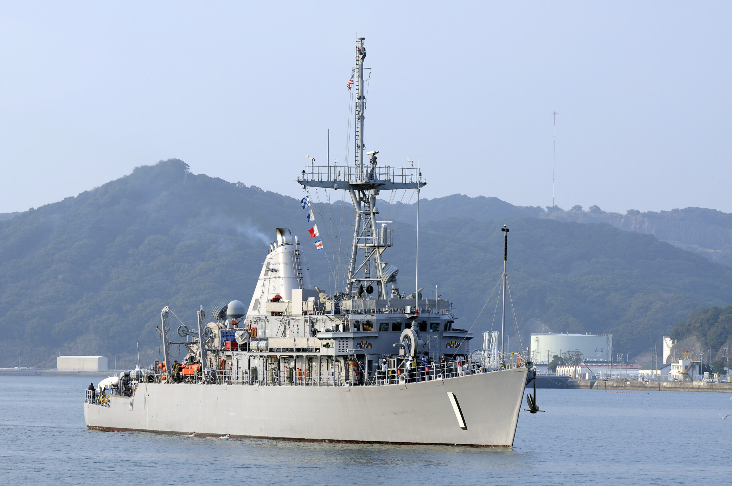 The mine countermeasures ship USS Avenger returns to its forward-deployed base at U.S. Fleet Activities Sasebo after participating in Exercise Foal Eagle 2011. (U.S. Navy photo by Petty Officer 1st Class Richard Doolin)