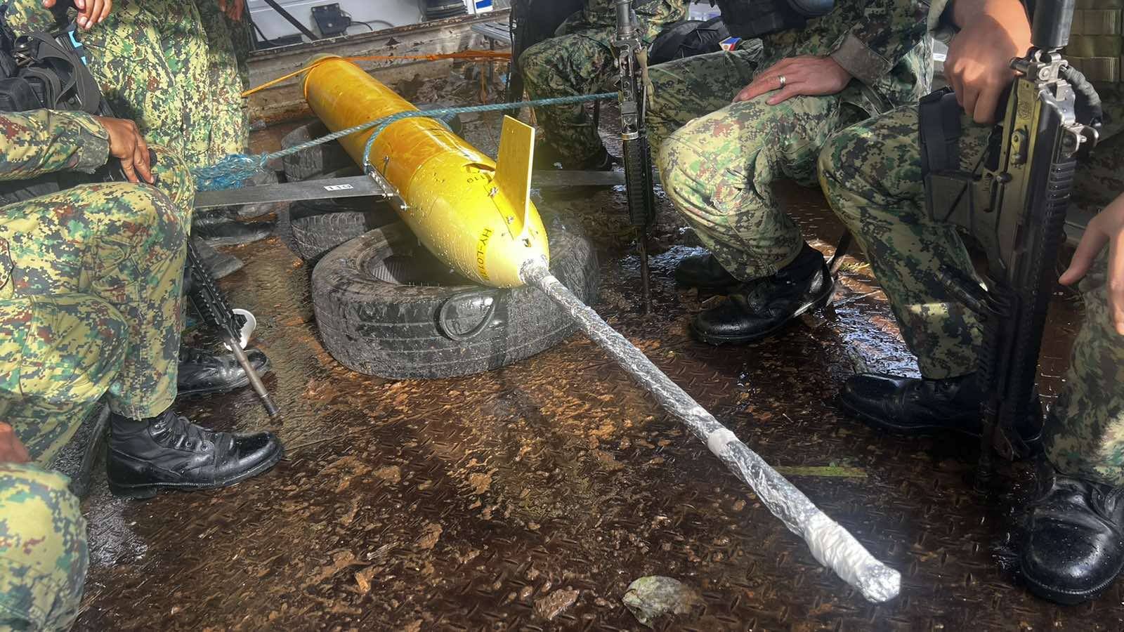 The Police Regional Office in Bicol on Thursday (Jan. 2, 2025) releases photos of the underwater drone found by local fisherfolk off the waters of San Pascual, Masbate on Dec. 30, 2024. The local police has turned over the drone to the Philippine Navy. | Connie Calipay | Photos courtesy of PRO 5 chief B/Gen. Andre Dizon