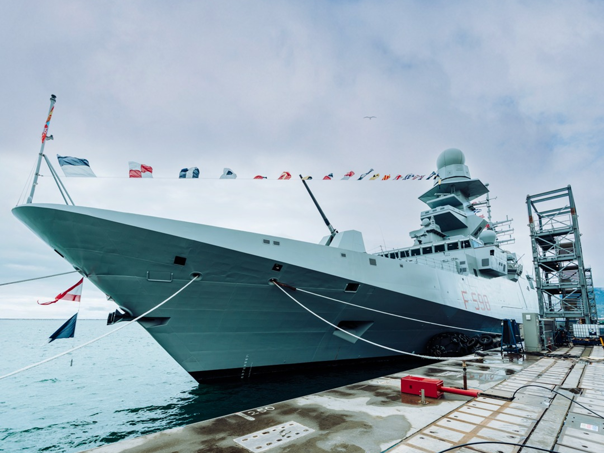 The Italian Navy's ninth European multi-purpose frigate (FREMM), the Spartaco Schergat (F598).