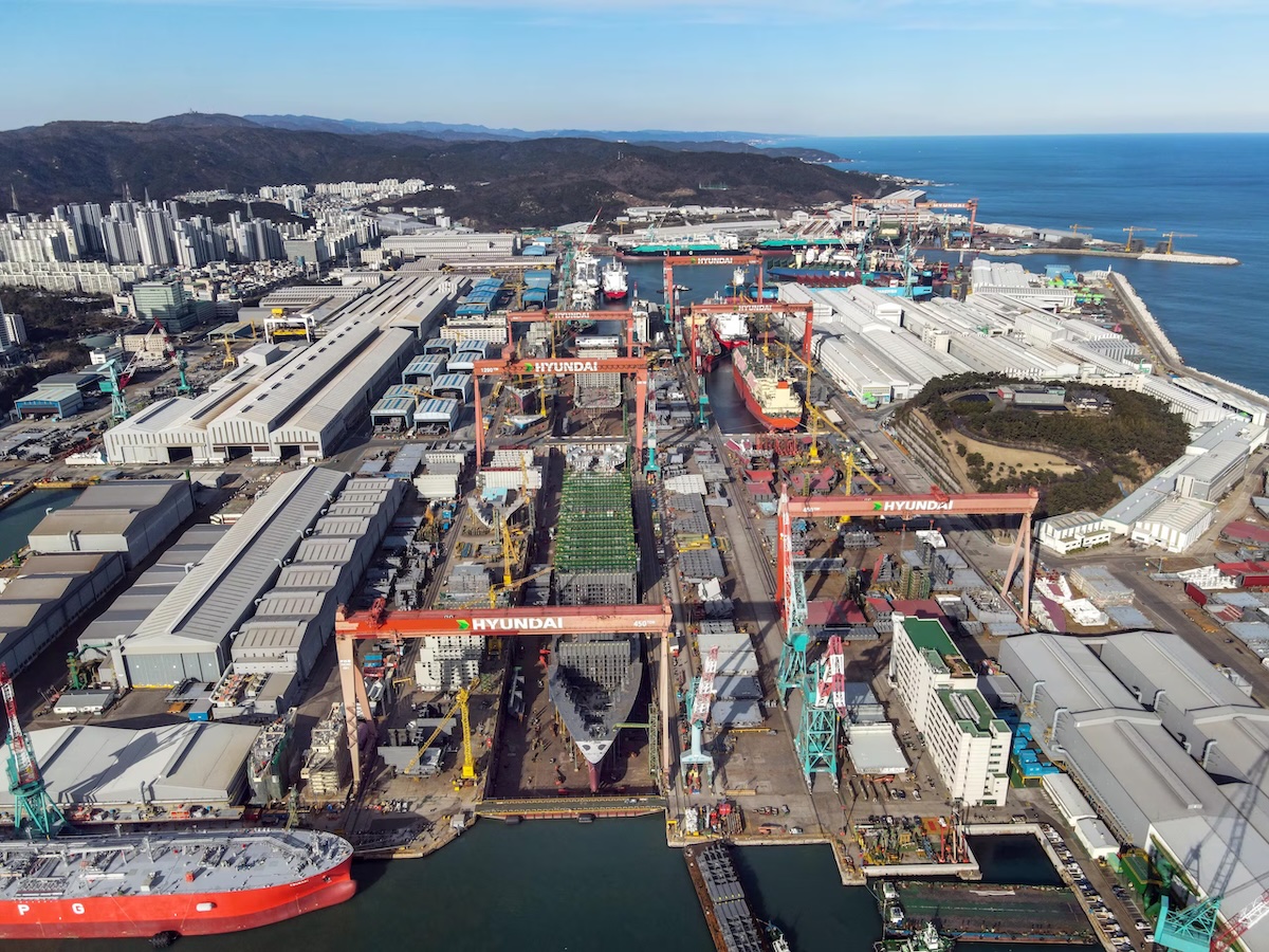 Aerial view of HD Hyundai Heavy Industries' Ulsan yard