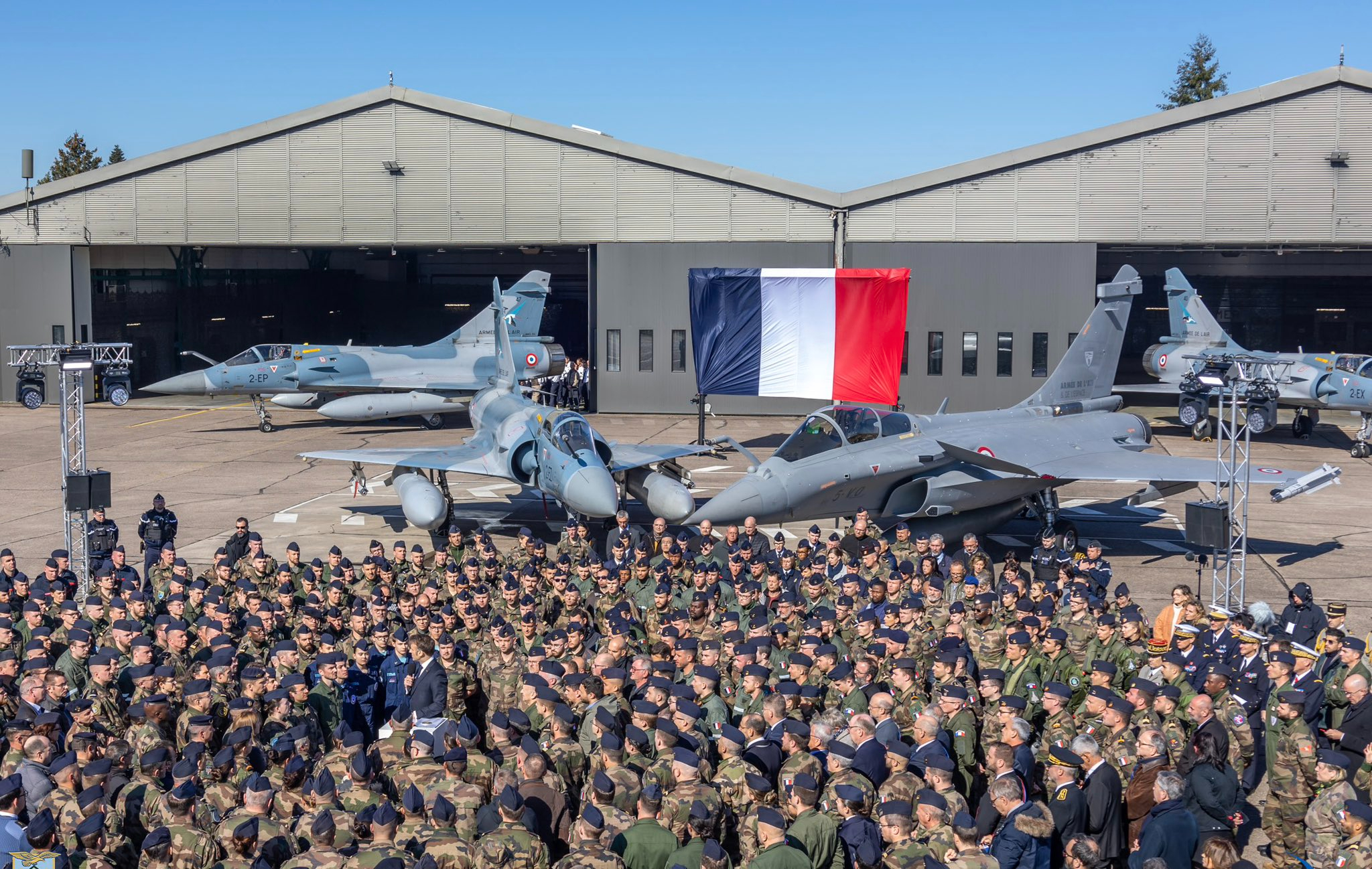 French President Emmanuel Macron at an air and space force base