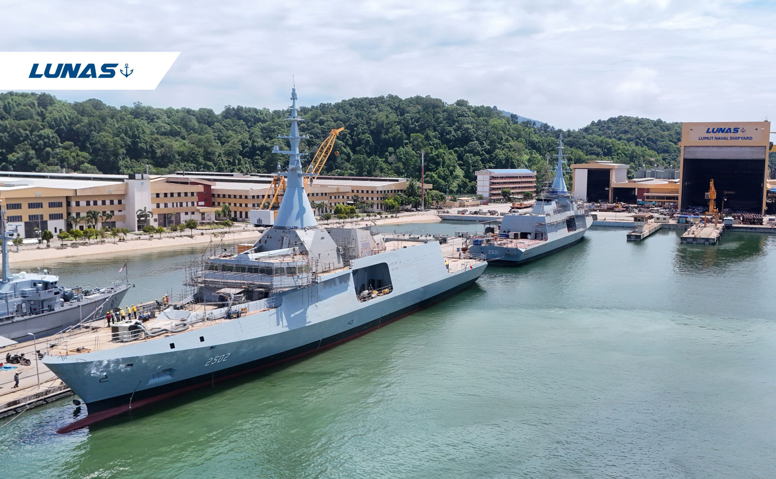 The Royal Malaysian Navy's KD Raja Muda Nala (2502) and the KD Maharaja Lela (2501) littoral combat ships