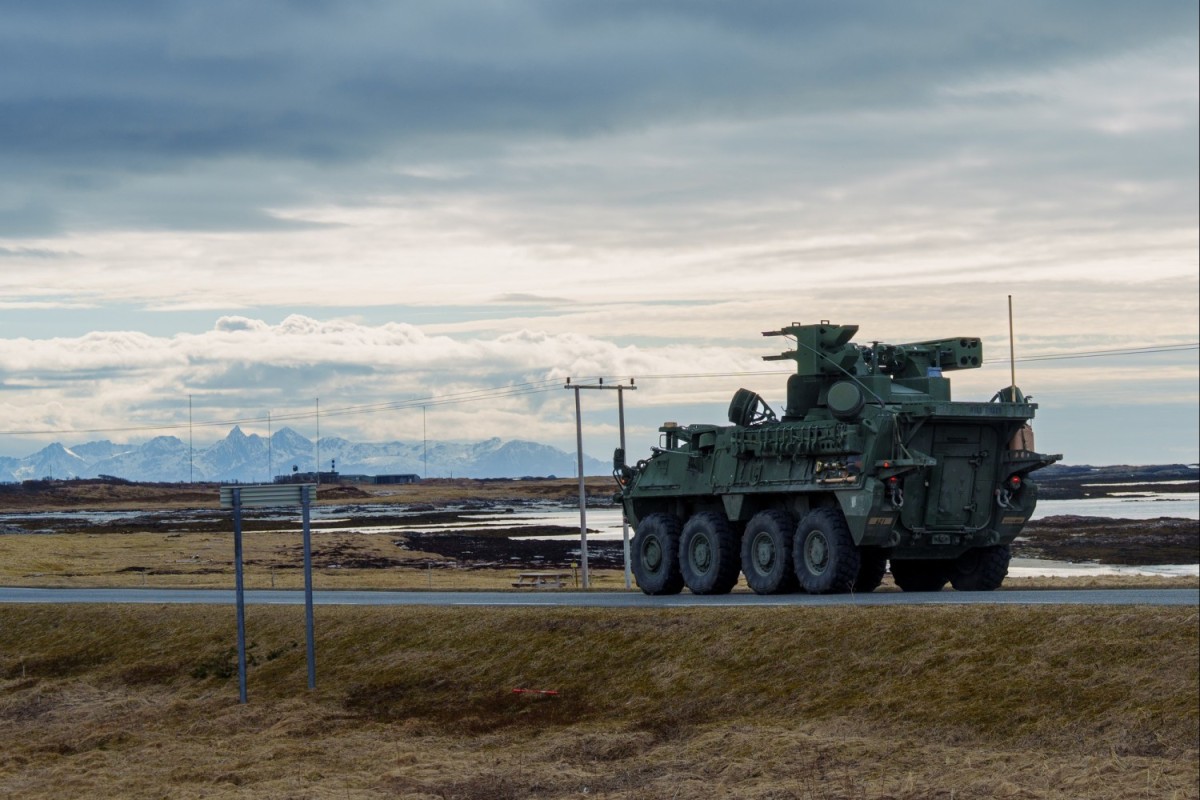 A SGT STOUT moves out for operations during Formidable Shield 25, May 7, 2025, in Andøya, Norway.