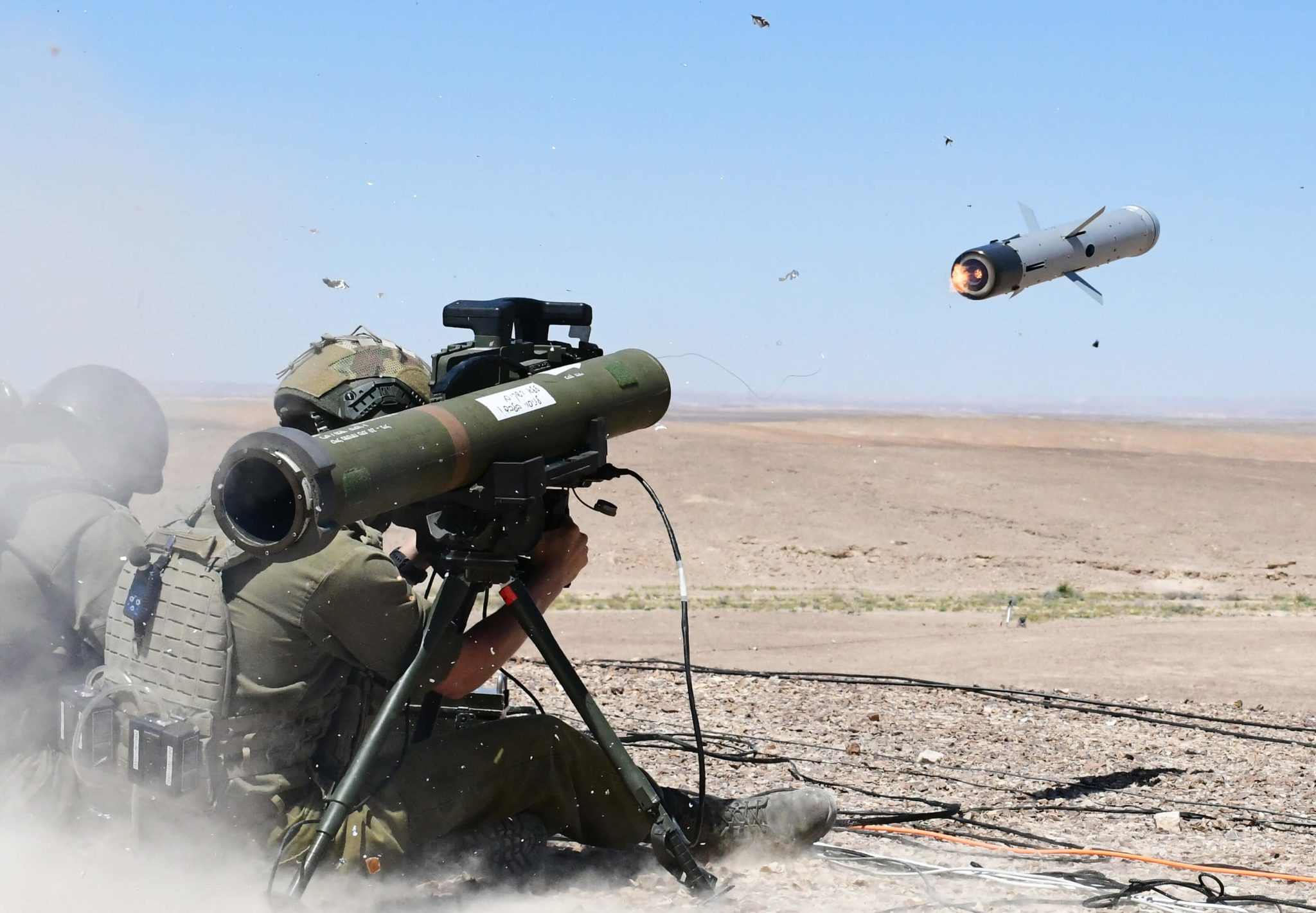 Soldiers firing a Spike missile system