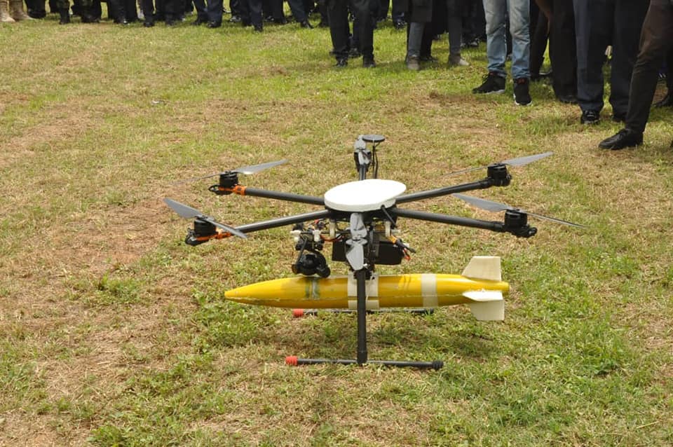 A hexacopter unmanned aerial system with missile. Photo: Nigerian Air Force