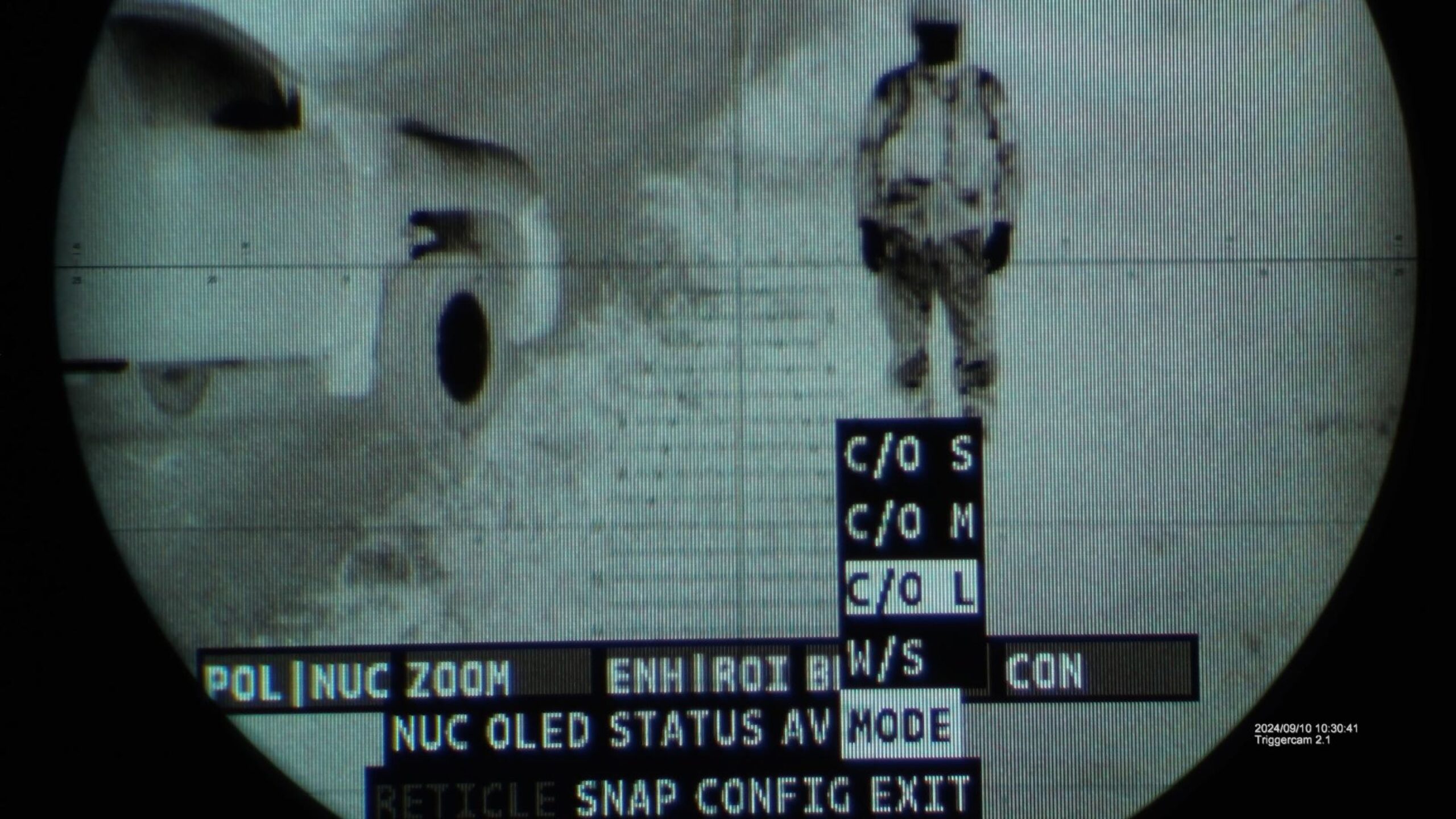 Night-mode sighting image of the Thermis Mk2 scope