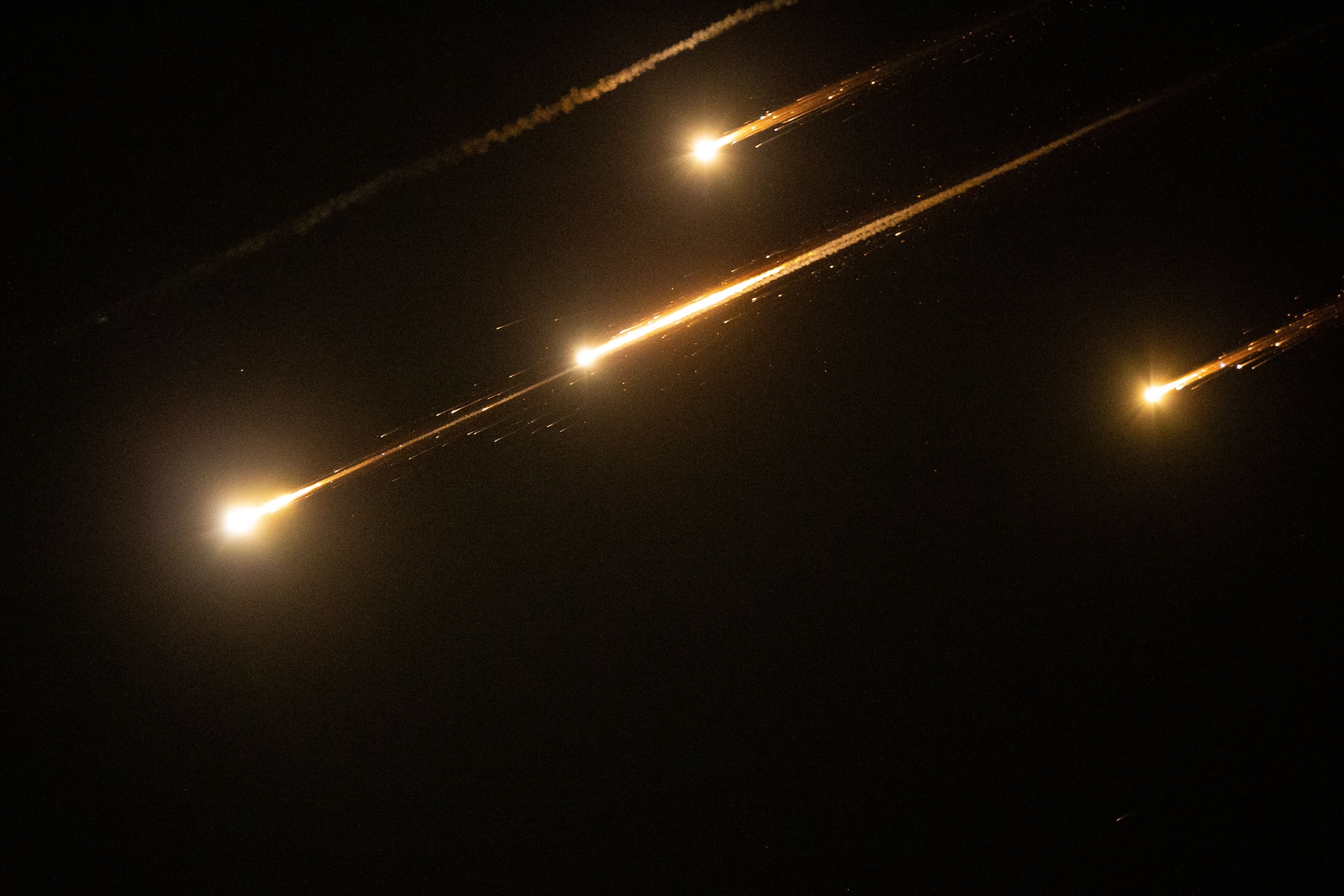 Bright traces are seen over Jerusalem during missile attacks launched by Iran to Israel, on June, 13, 2025