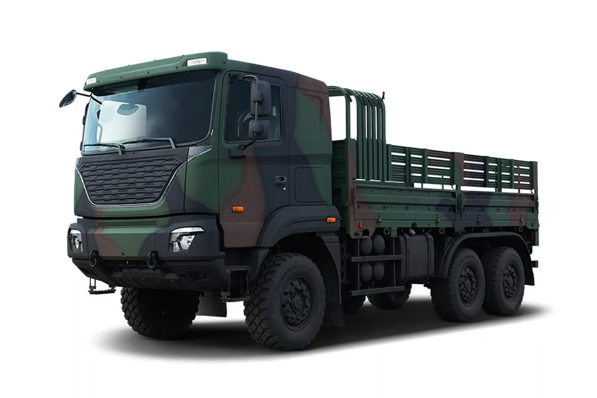 A Kia Medium Tactical Vehicle (KMTV) 6x6 cargo truck