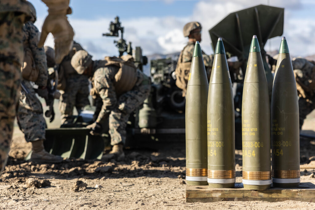U.S. Marines with India Battery, 1st Battalion, 11th Marine Regiment, 1st Marine Division, position an M777A2 lightweight 155mm howitzer during a direct fire training exercise as part of Steel Knight 23 at Marine Corps Base Camp Pendleton, California, Dec. 5, 2022. Steel Knight is an annual combined arms live-fire exercise which ensures 1st MARDIV is optimized for naval expeditionary warfare in contested spaces, and is purpose-built to facilitate future operations afloat and ashore. (U.S. Marine Corps photo by Cpl. Cameron Hermanet)