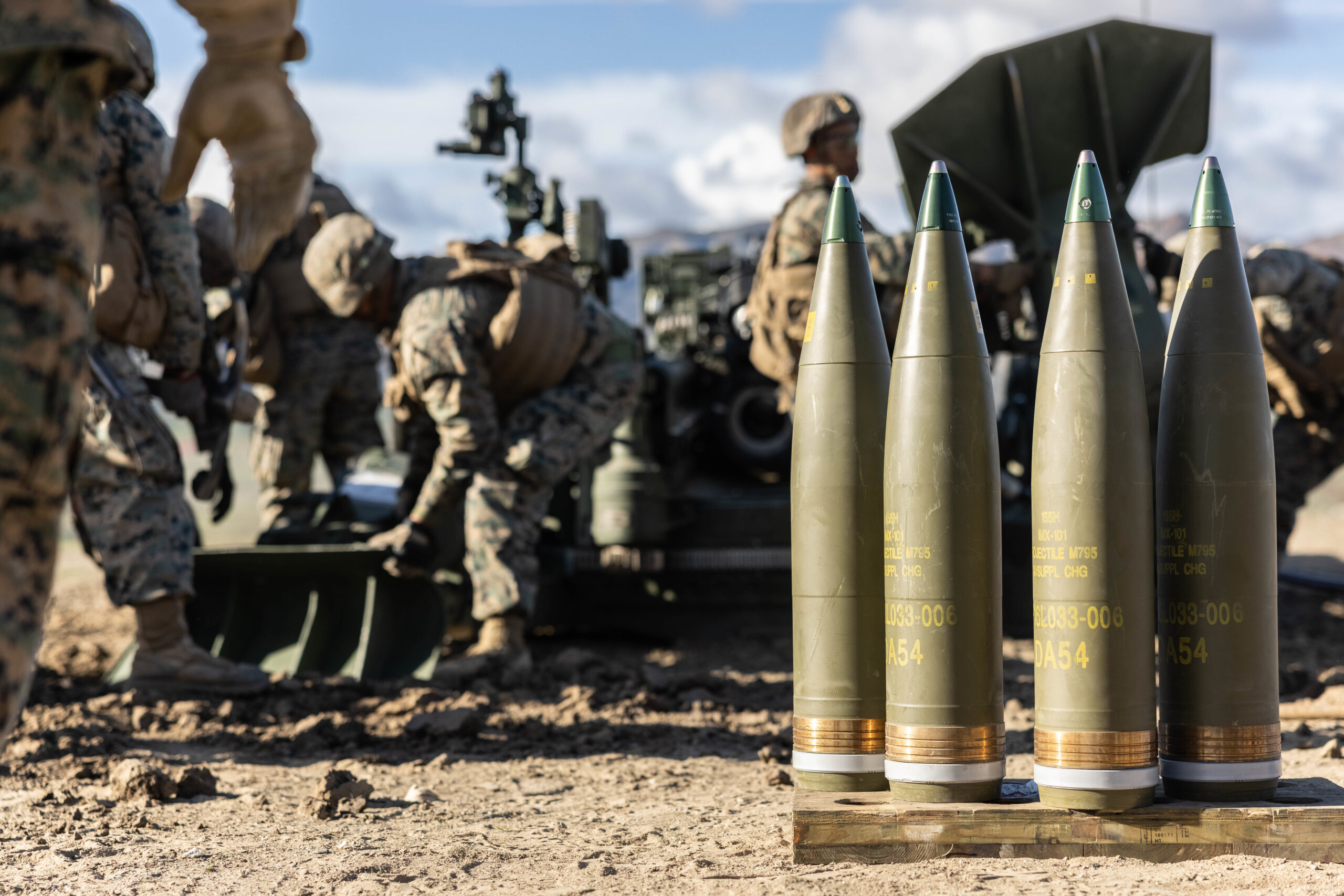 U.S. Marines with India Battery, 1st Battalion, 11th Marine Regiment, 1st Marine Division, position an M777A2 lightweight 155mm howitzer during a direct fire training exercise as part of Steel Knight 23 at Marine Corps Base Camp Pendleton, California, Dec. 5, 2022. Steel Knight is an annual combined arms live-fire exercise which ensures 1st MARDIV is optimized for naval expeditionary warfare in contested spaces, and is purpose-built to facilitate future operations afloat and ashore. (U.S. Marine Corps photo by Cpl. Cameron Hermanet)