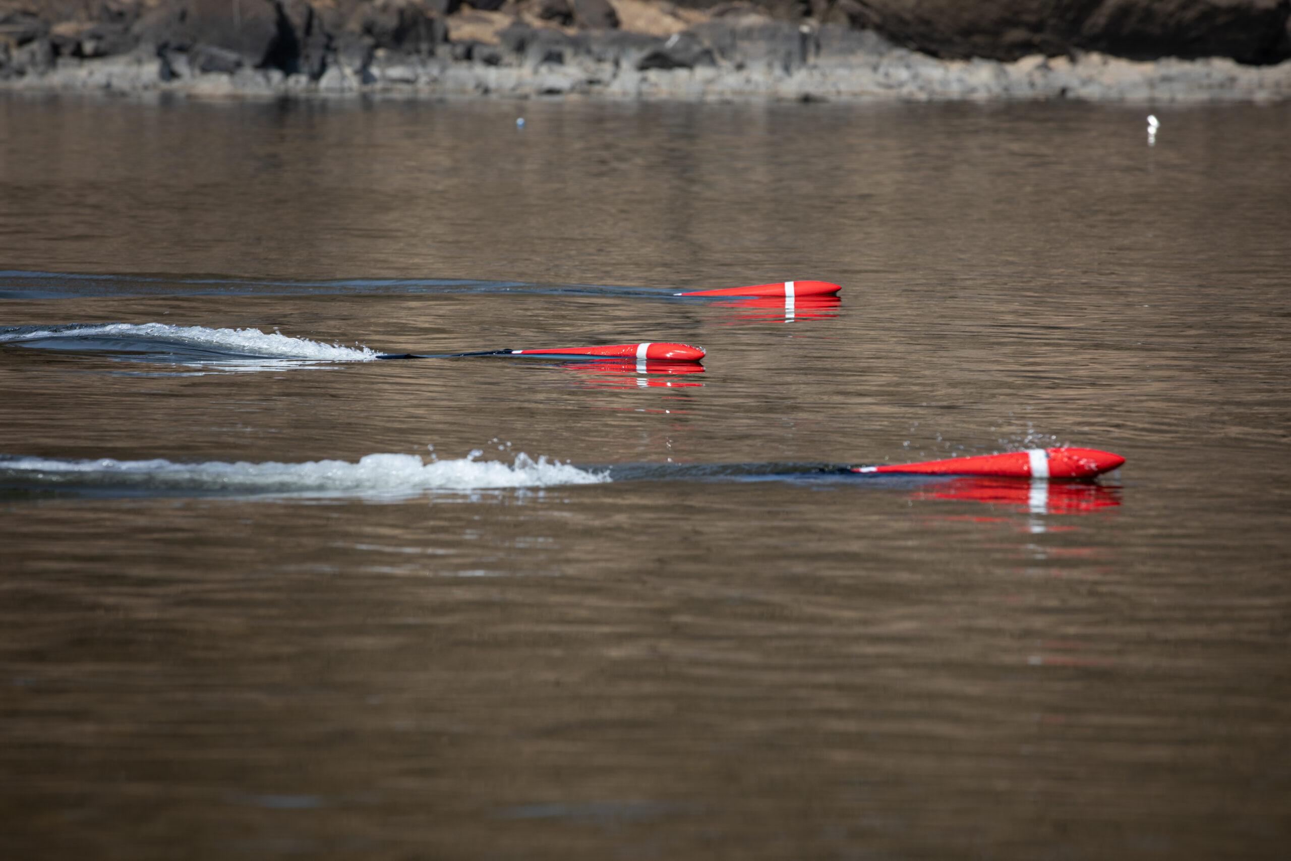 Commercial aquatic drones are piloted in a demonstration for Soldiers of the 11th Engineer Battalion, 2nd Infantry Division, ROK-US Combined Division, and U.S. Air Force 607th Combat Weather Squadron, March 11, 2025. The demonstration showcases the capabilities of cutting-edge underwater vehicles, which could enhance operational readiness. The demonstration is part of Freedom Shield 2025, a multi-domain military training program that integrates ground, air, naval, space and cyberspace elements, enhancing readiness through realistic combat situations. (U.S. Army Photo by Spc. John Farmer)