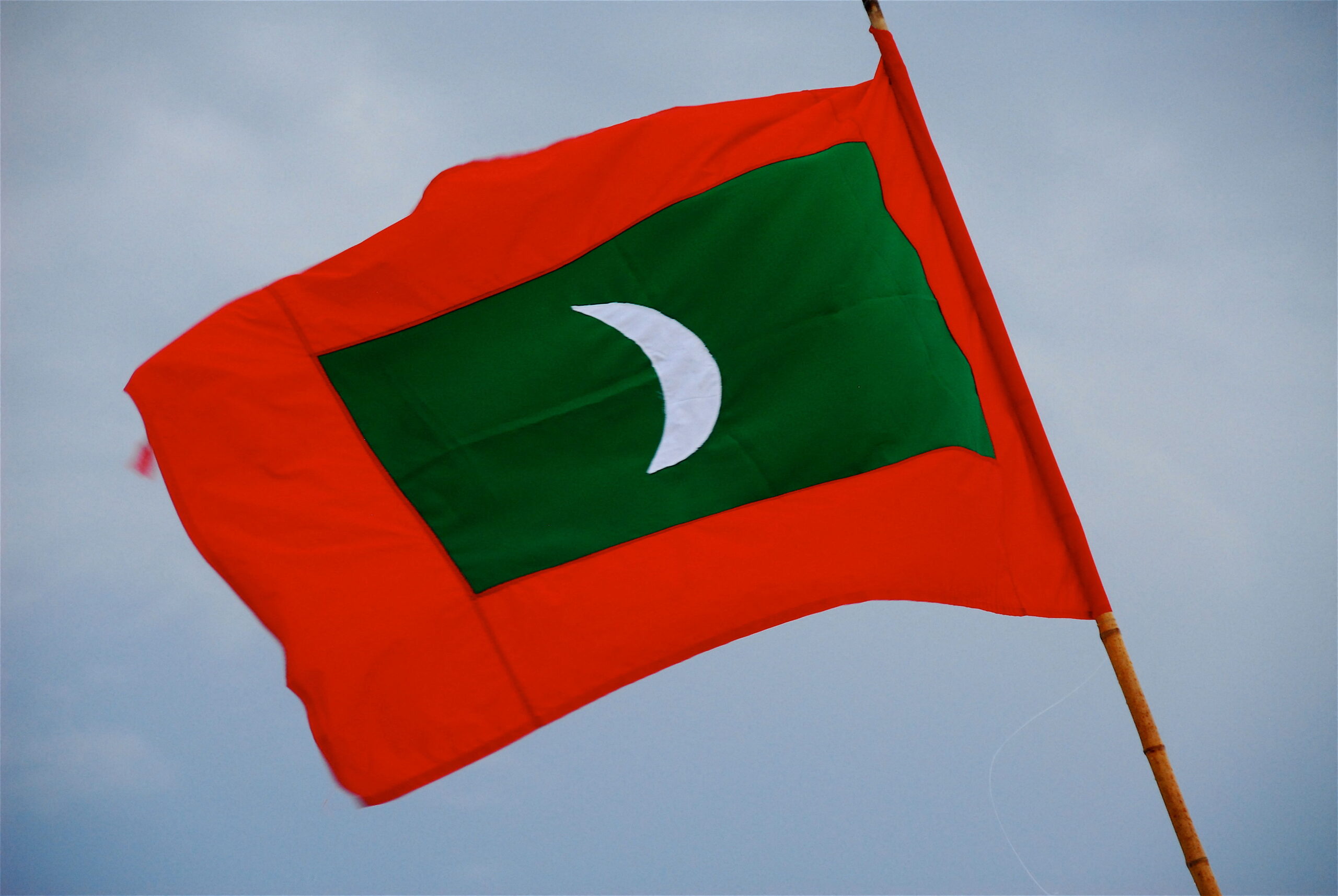 INDIAN OCEAN, THE MALDIVES ISLANDS FLAG (Photo by ONLY WORLD / Only France via AFP)