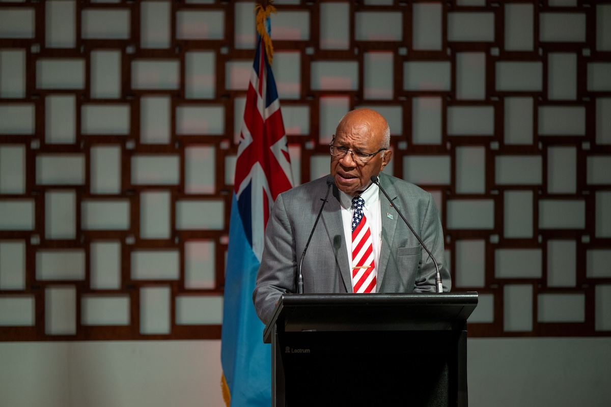 Secretary of Defense Lloyd J. Austin III and Fiji Prime Minister Sitiveni Ligamamada Rabuka hold a joint press briefing in Fiji, Nov. 23, 2024.