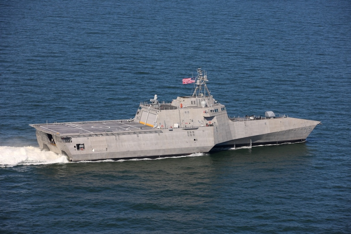 The future USS Pierre (LCS 38) conducts sea trials in Mobile, Alabama, June 2025. Pierre is the 19th and final ship marking the completion of the Independence-variant littoral combat ship (LCS) construction phase.