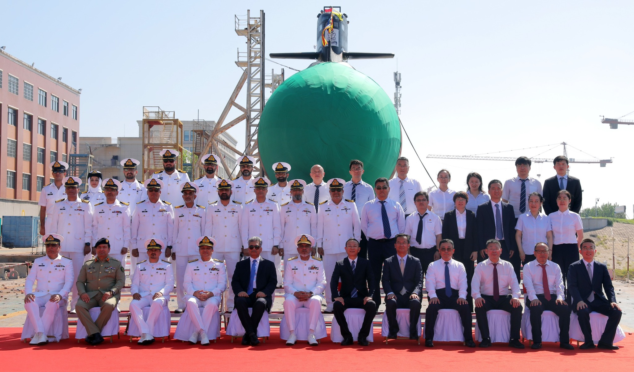 Pakistani and Chinese officials at the launch of New Delhu's third Hangor-class submarine 