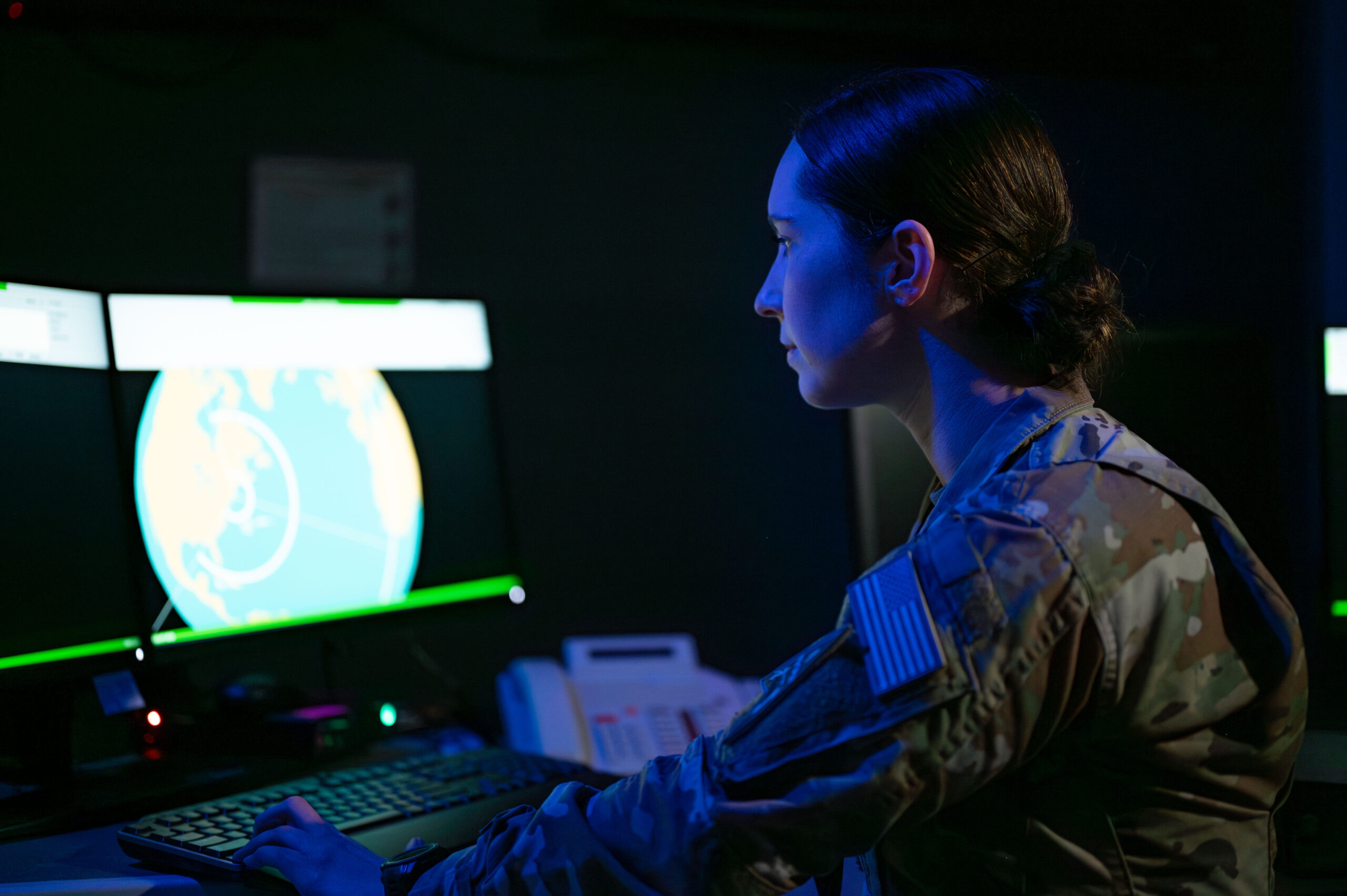 U.S. Space Force Capt. Coleen O'Hara, weapons and tactics flight commander of the 6th Space Warning Squadron (6 SWS), poses in the Upgraded Early Warning Radar (UEWR) facility at Cape Cod Space Force Station, Massachusetts, May 9, 2024. 6 SWS, located at Cape Cod Space Force Station in Sagamore, Massachusetts, is a geographically separated unit of Space Delta 4, Buckley Space Force Base, Colorado. 