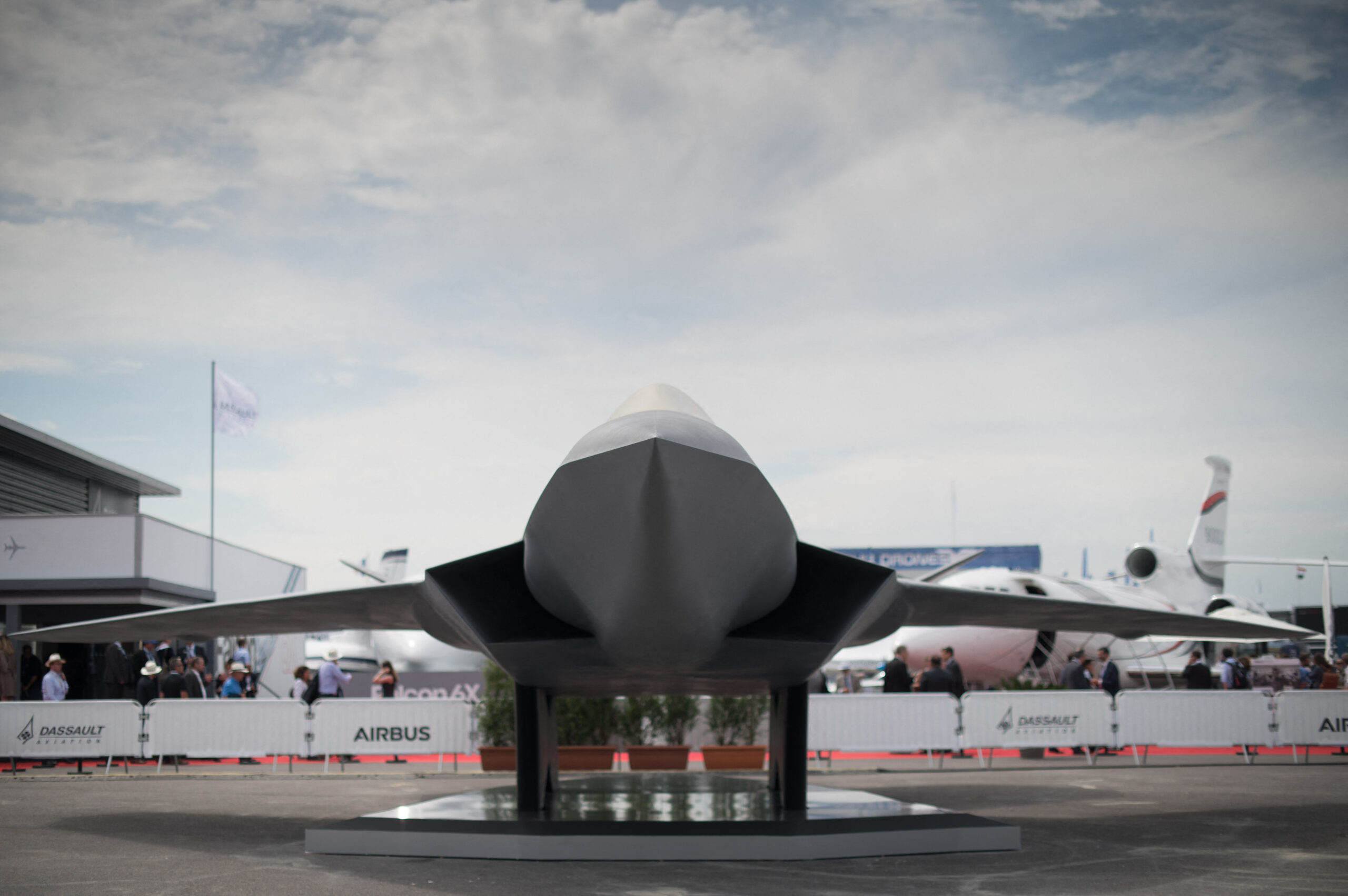 1:1 model of the Dassault-Airbus Future Combat Air System (FCAS) aircraft