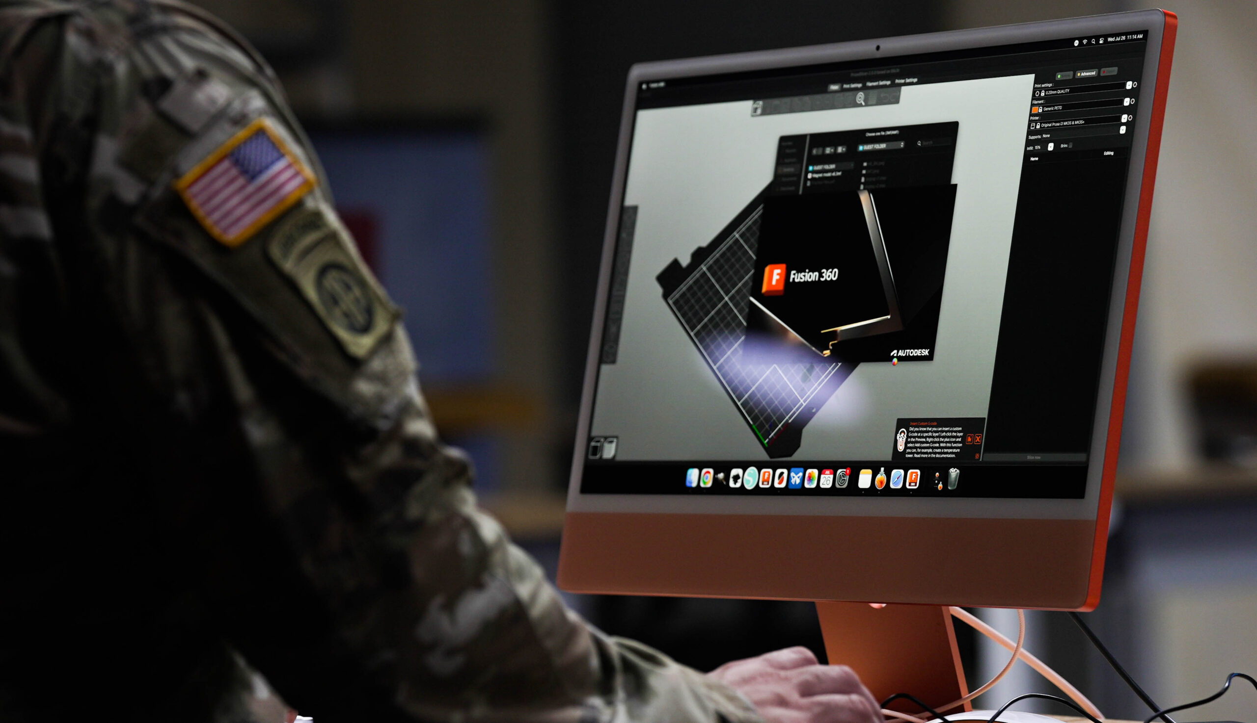 Service Members work on the reverse engineering aspect during the Basic Additive Manufacturing Course offered at the Airborne Innovation Lab on Fort Liberty, NC on July 26, 2023. Reverse Engineering is breaking down the request to its simplest form and finding or creating a way to make it tangible. (U.S. Army photo by Staff Sgt. Julius Harris)