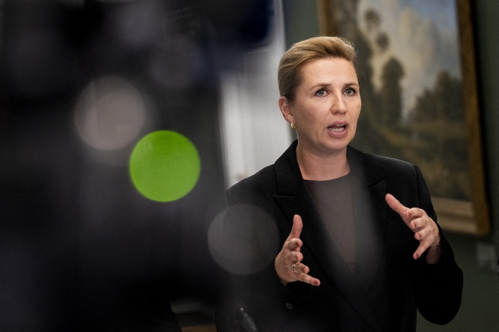 Prime Minister Mette Frederiksen wearing a black blazer