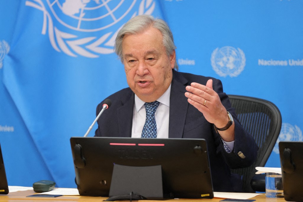 United Nations Secretary-General Antonio Guterres briefs reporters at UN Headquarters on the start of the 80th Session of the United Nations General Assembly