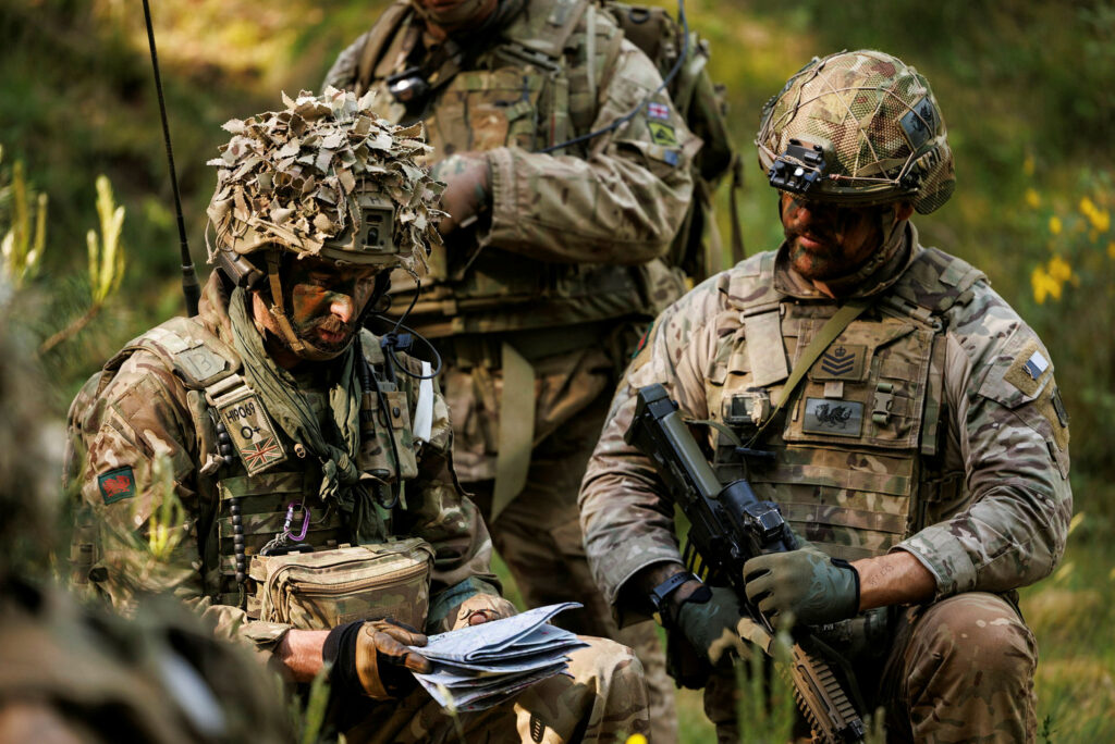 Soldiers from 1st Battalion The Royal Welsh check their position before carrying out contact drills. Photo: Corporal Rebecca Brown/Royal Logistics Corps/British Army