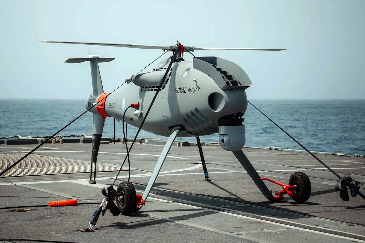 Peregrine rotary wing UAV on top of HMS Lancaster