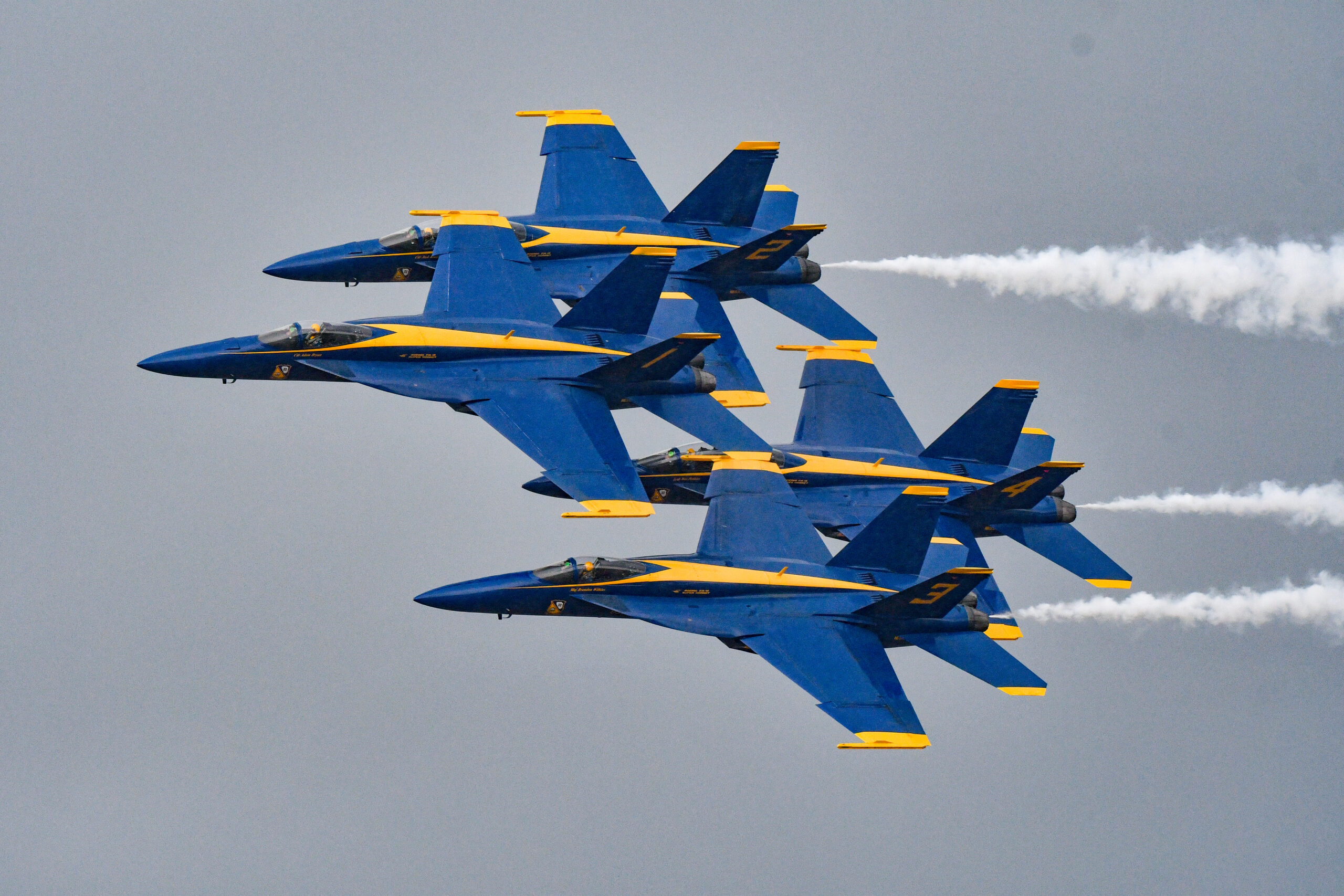 The U.S. Navy Blue Angels perform during the Thunder Over New Hampshire Air Show and Open House at Pease Air National Guard Base, NH, Sept. 6, 2025. The Blue Angels fly F/A-18 Super Hornets and a C-130J Super Hercules during their performances. (U.S. Air Force photo by Mark Herlihy)
