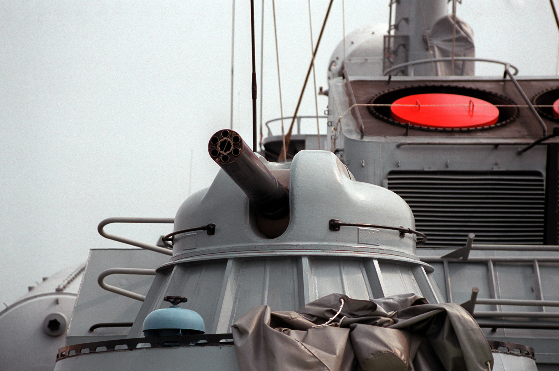 An AK-630 automatic rotary cannon in naval configuration