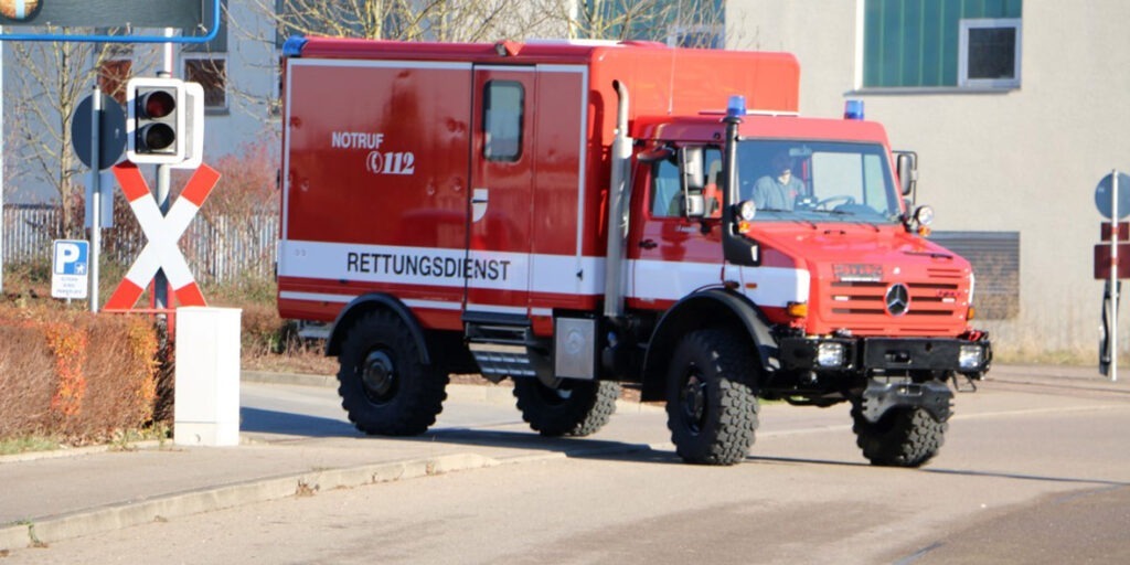 A Unimog U4000 ambulance